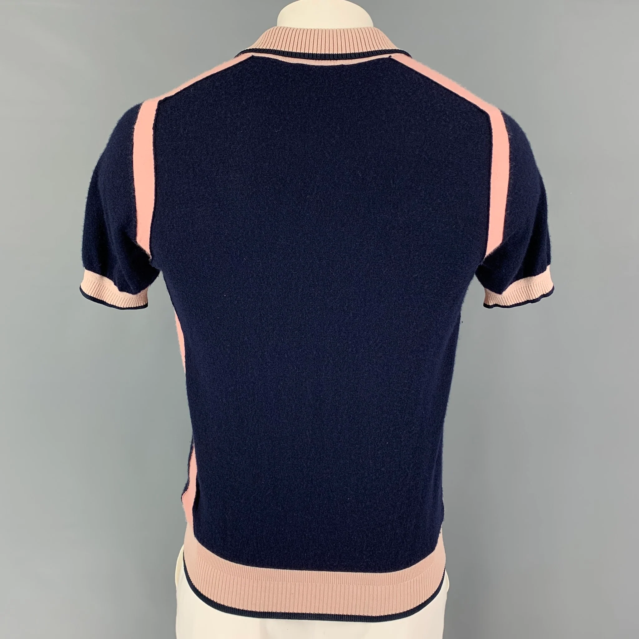 JOSEPH Size L Navy Pink Color Block Cashmere Polo - Image 3