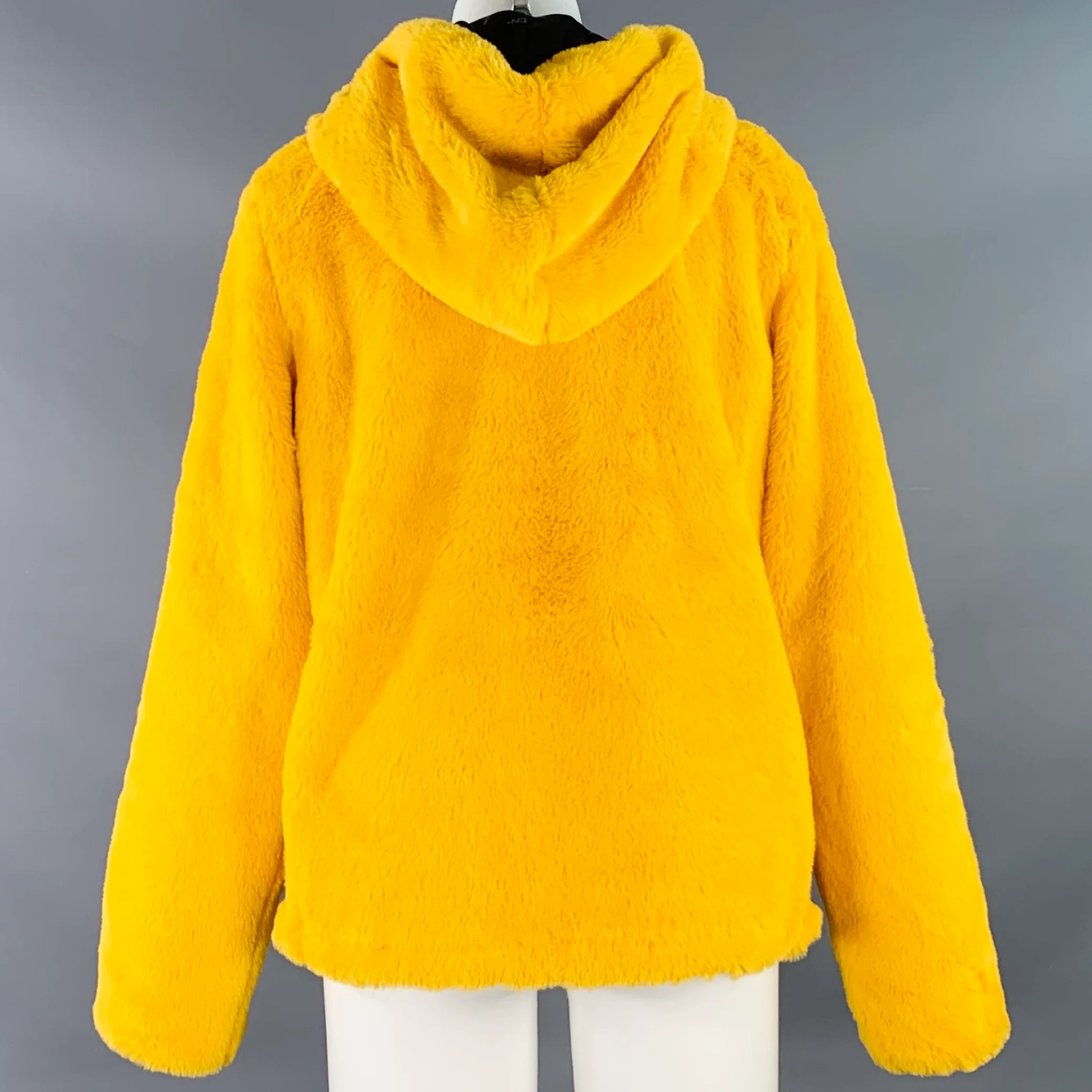 JOYRICH Size M Yellow Polyester Textured Faux Fur Hooded Jacket - Image 3