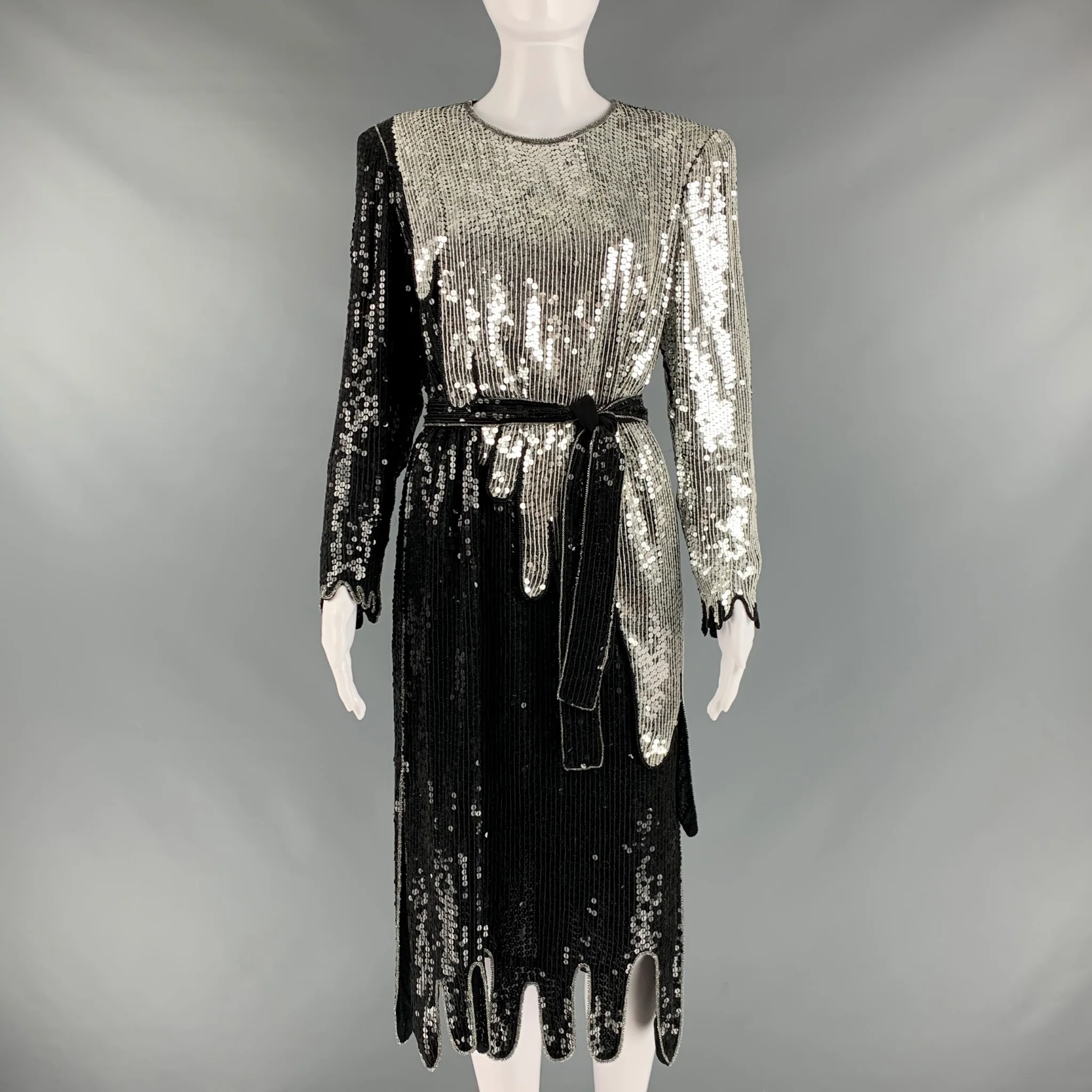 JUDITH ANN CREATIONS Size S Black Silver Sequined Shift Dress