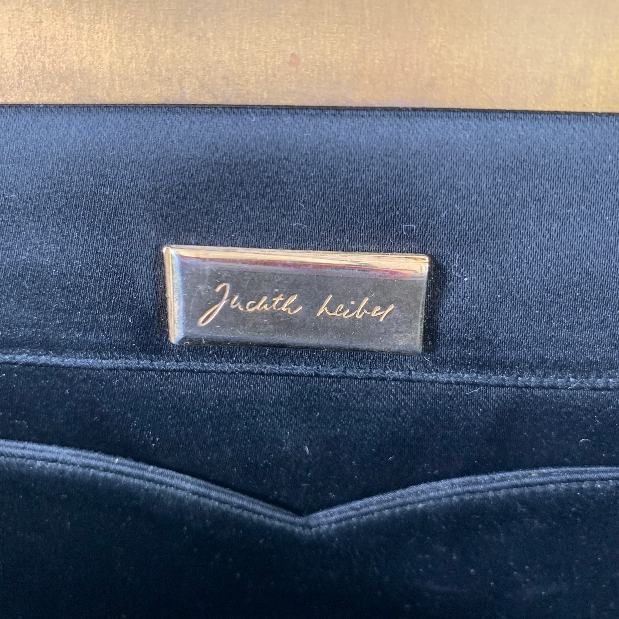 JUDITH LEIBER Black Gold Silk Rhinestones Clutch Handbag - Image 4
