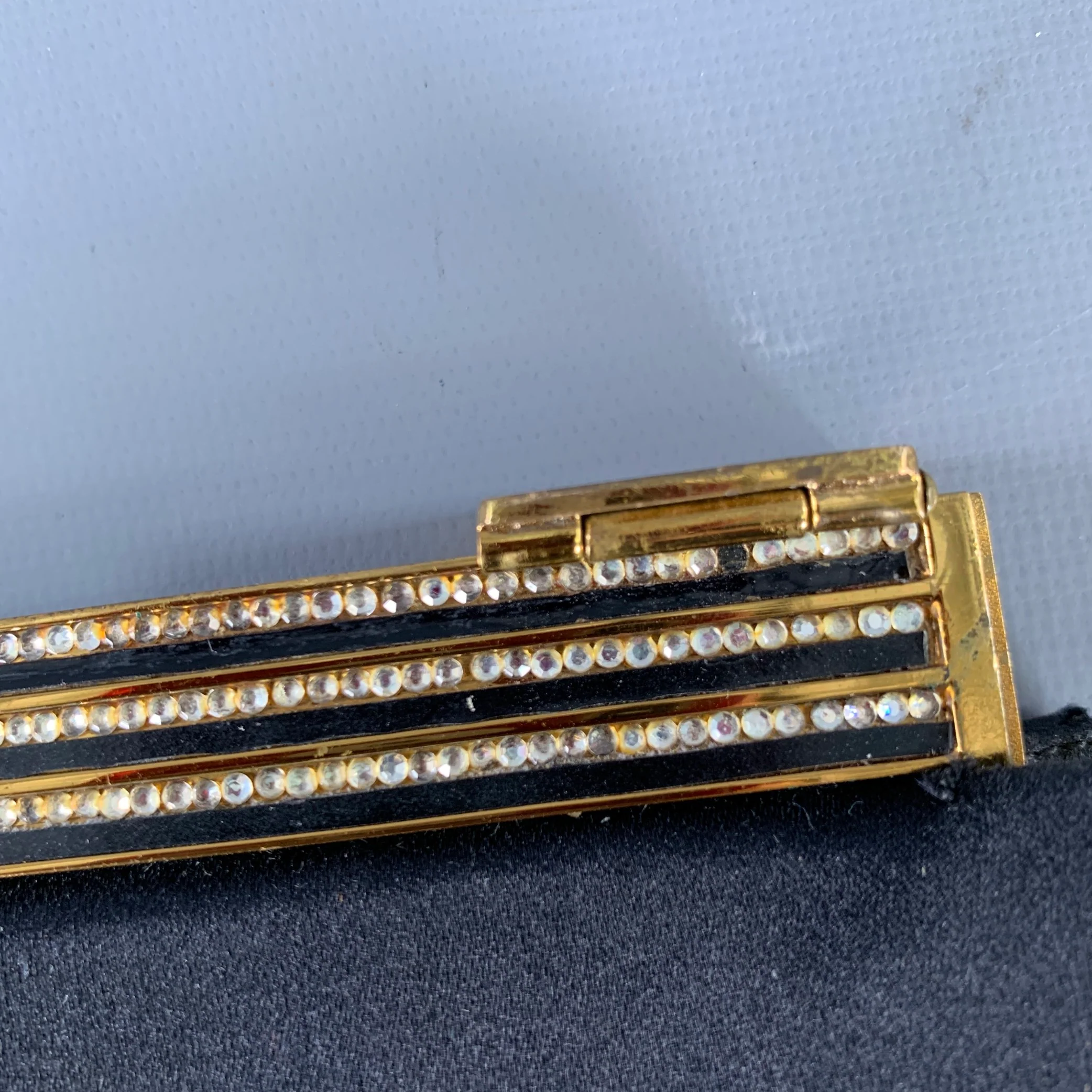 JUDITH LEIBER Black Gold Silk Rhinestones Clutch Handbag - Image 9