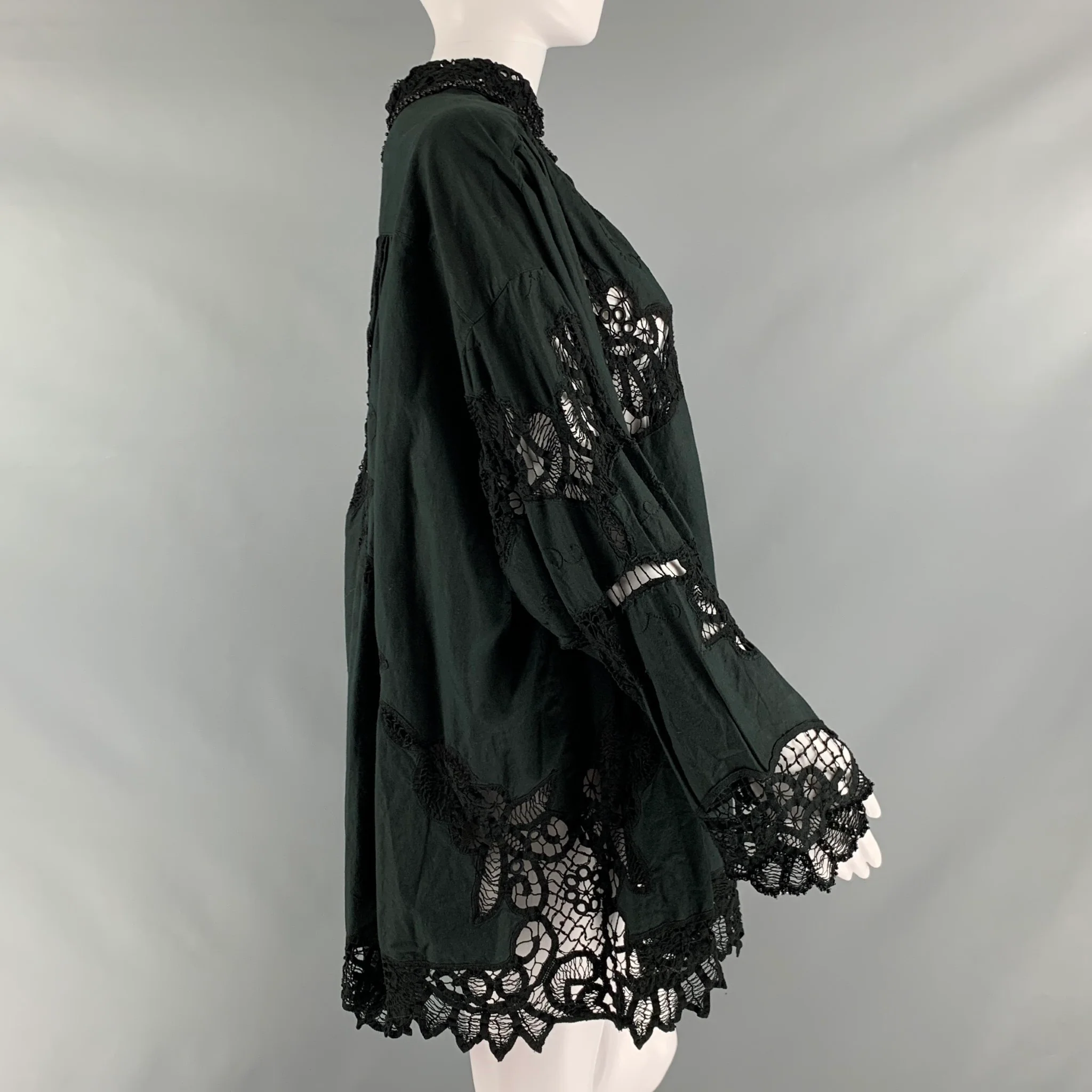 JUDY HORNBY Size S Black Cotton Eyelet Oversized Casual Top - Image 3