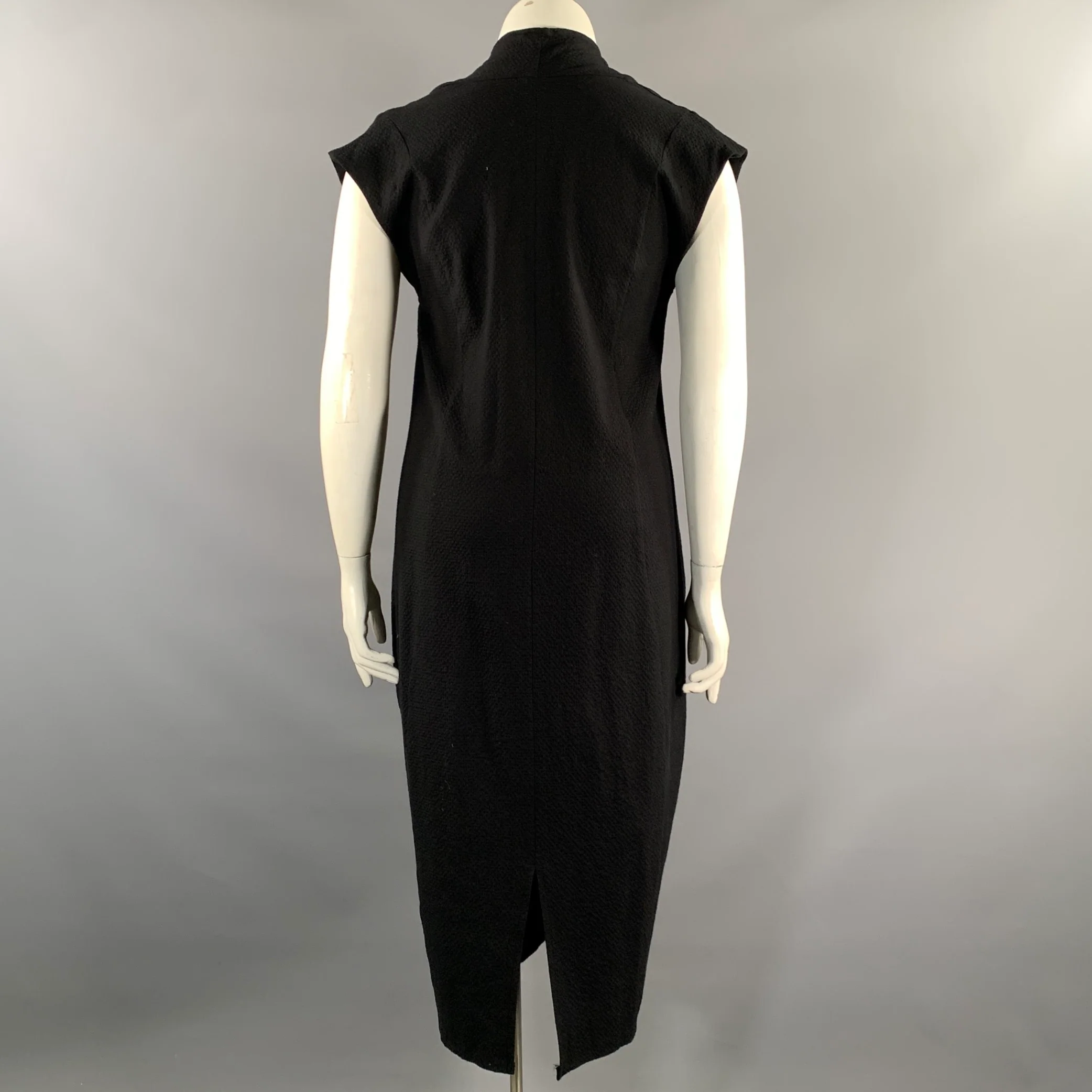 JULIETTE OZOUF Size M Black Wool Blend Textured Knee Length Dress - Image 3