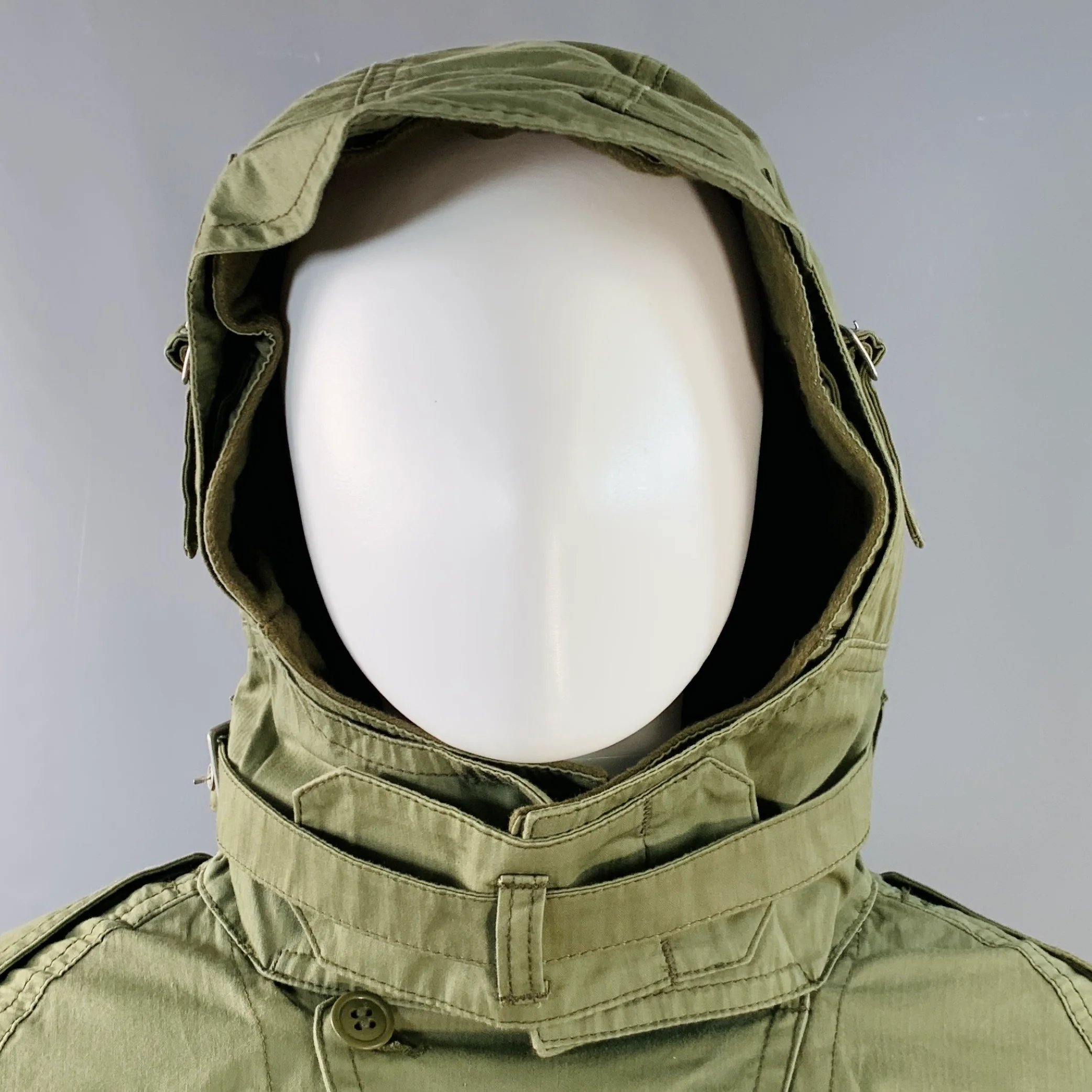 JUNYA WATANABE Size M Olive Green Cotton Herringbone Poncho Coat - Image 3