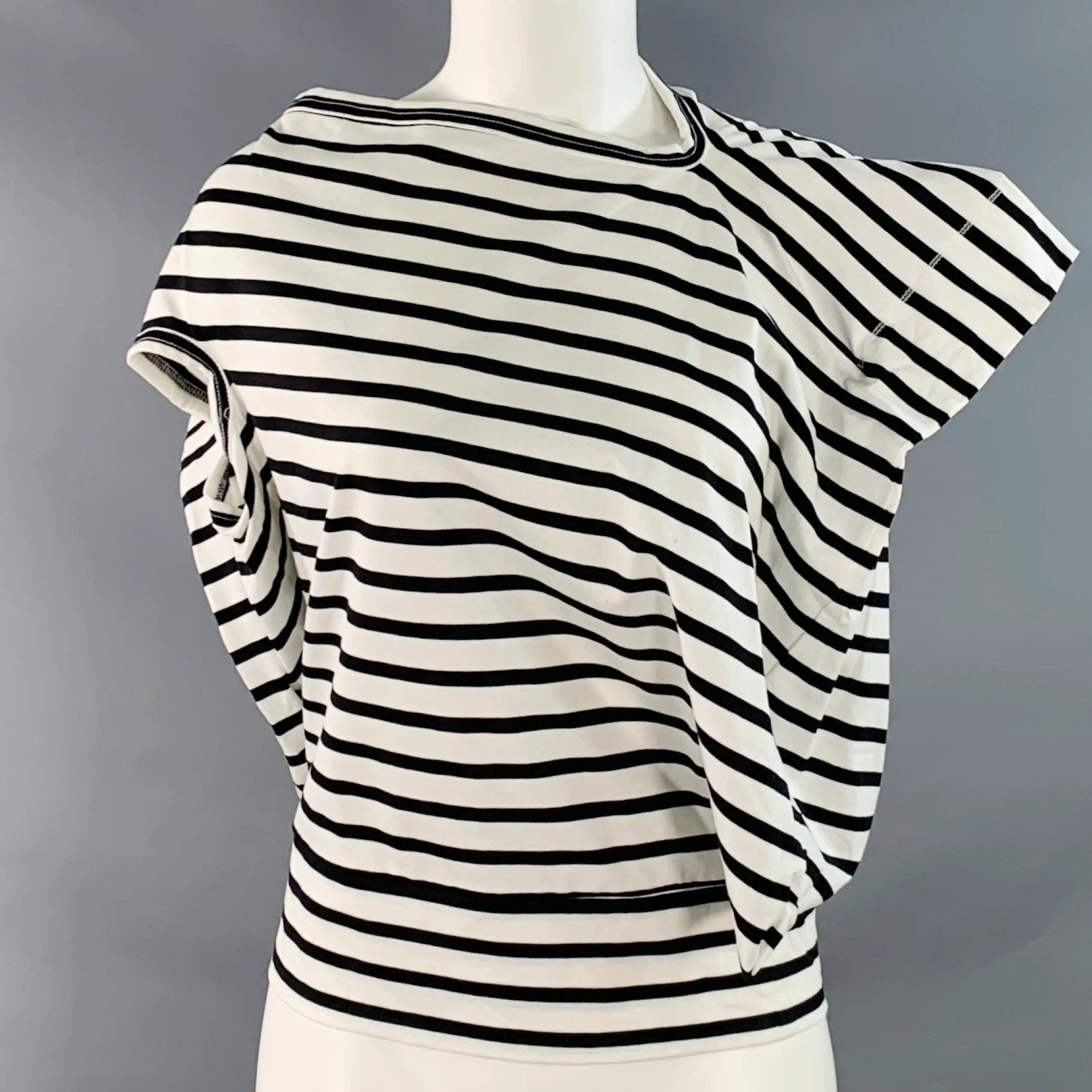 JUNYA WATANABE Size M White Black Cotton Stripe Asymmetrical T-Shirt