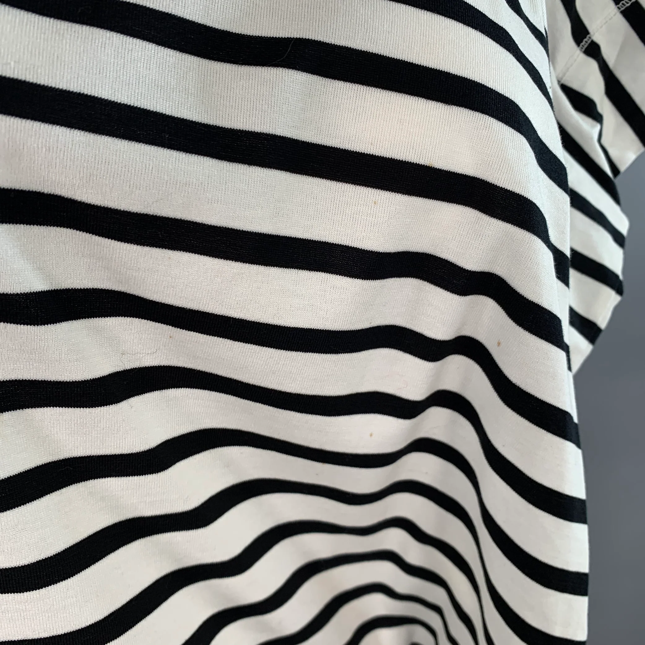 JUNYA WATANABE Size M White Black Cotton Stripe Asymmetrical T-Shirt - Image 4