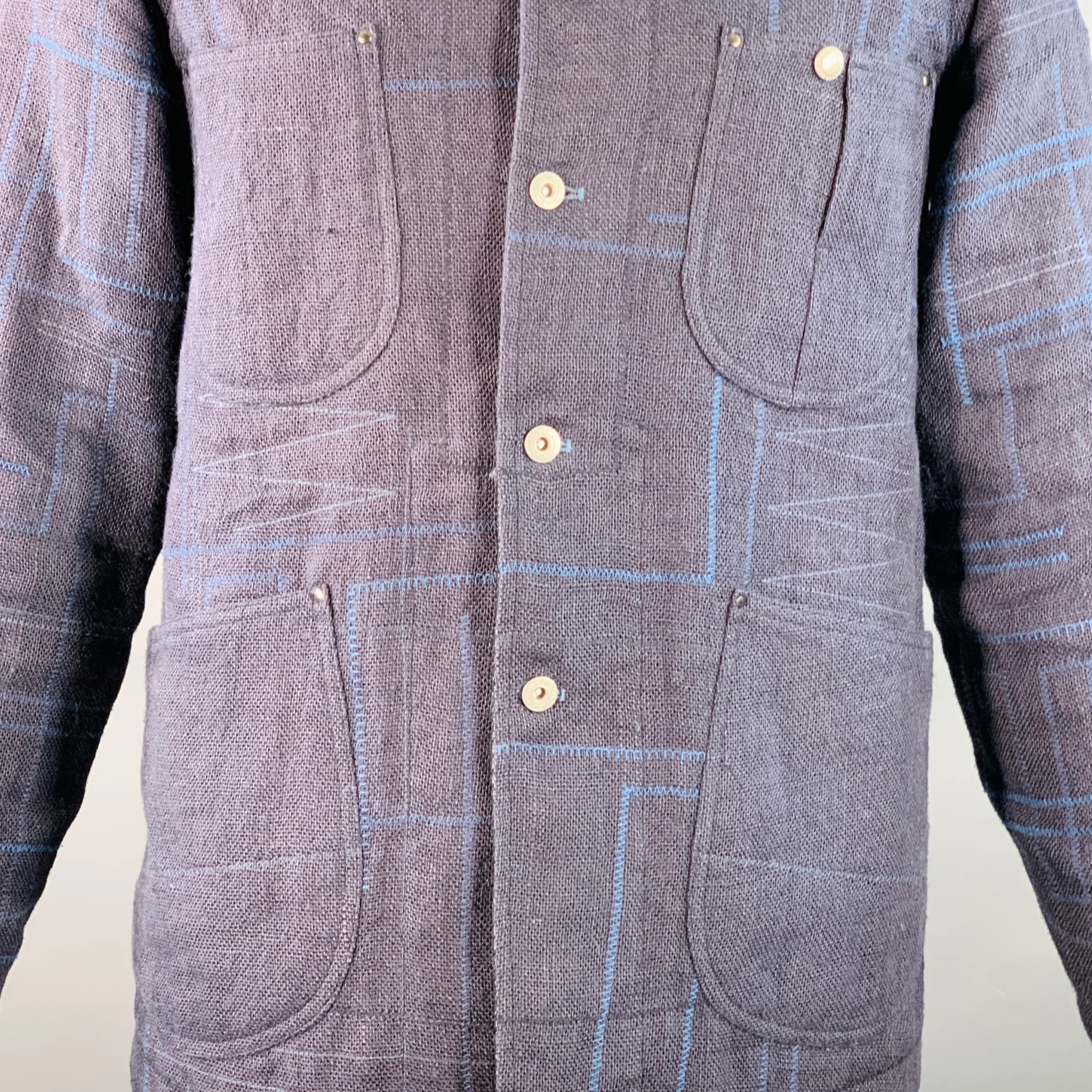 JUNYA WATANABE Size XL Navy Blue Embroidery Jute Worker Jacket - Image 2