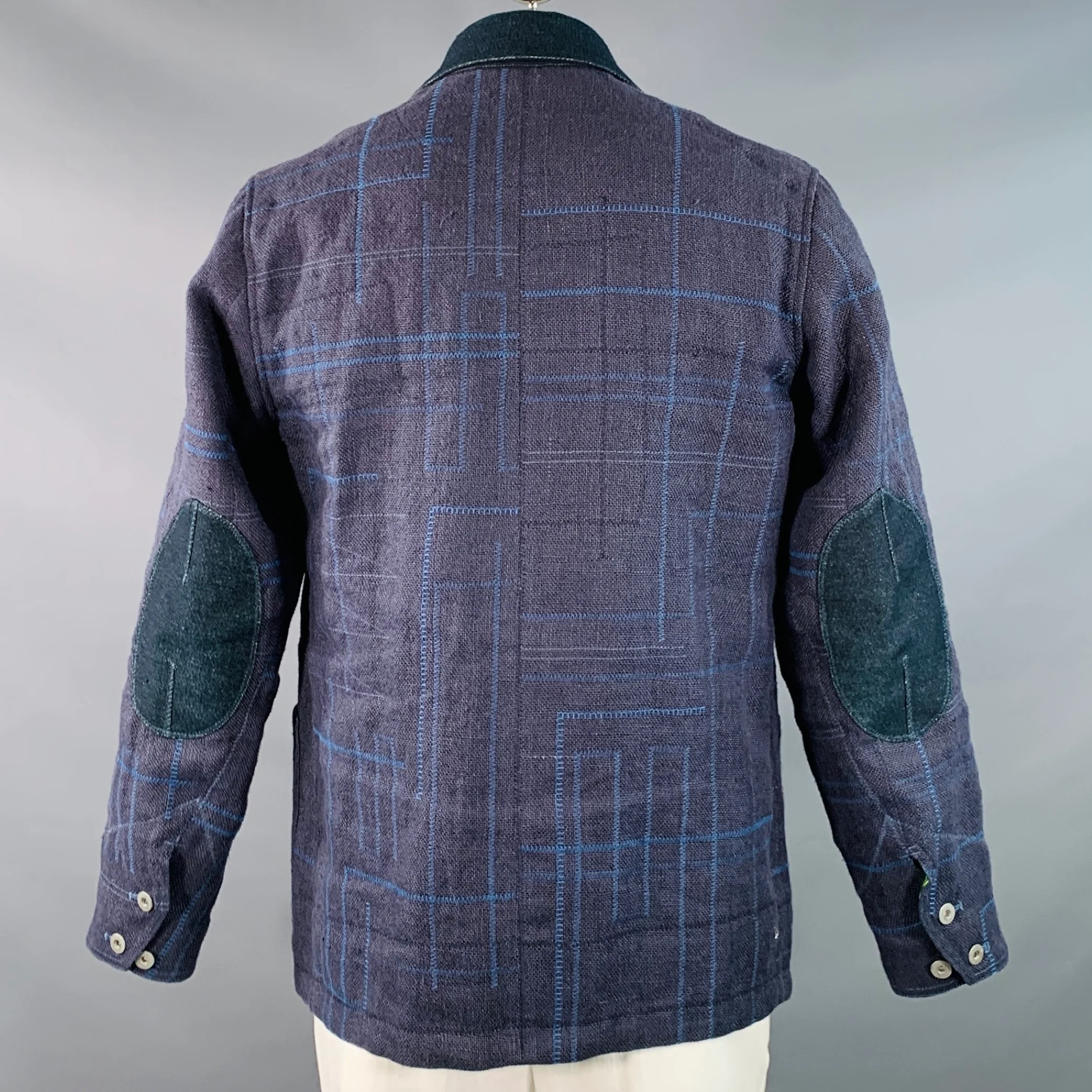 JUNYA WATANABE Size XL Navy Blue Embroidery Jute Worker Jacket - Image 4