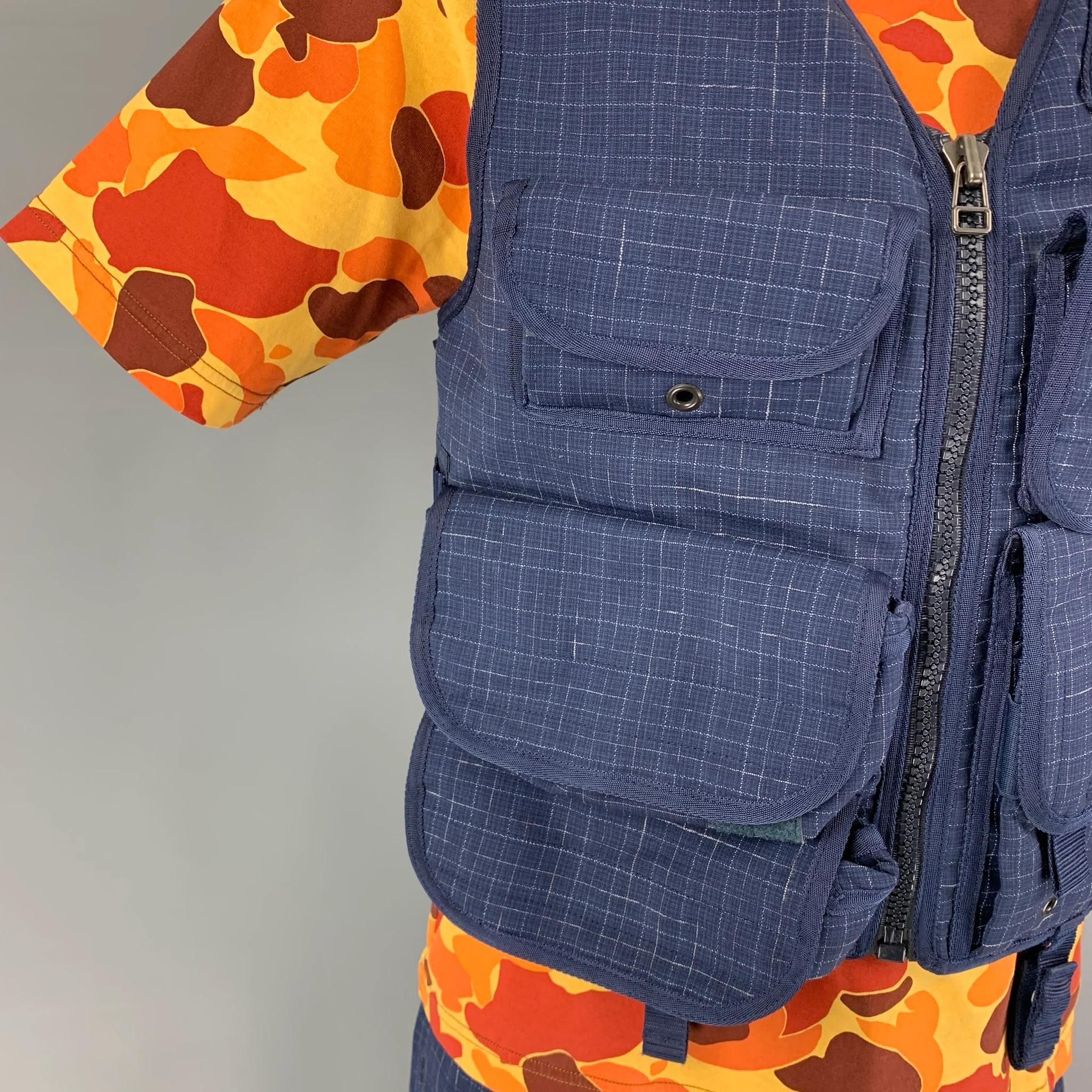 JUNYA WATANABE SS19 Size M Blue Yellow Grosgrain Utility Vest Shorts 3PC Set - Image 3