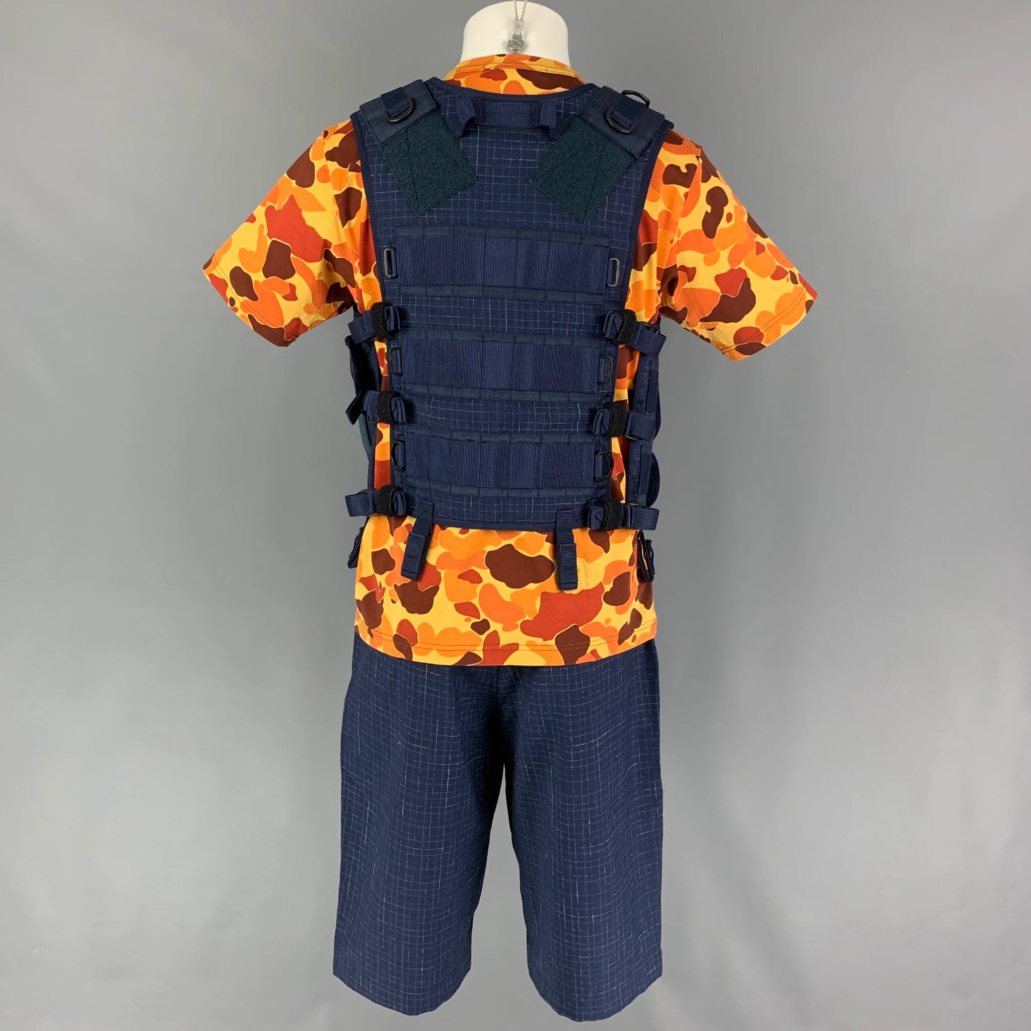 JUNYA WATANABE SS19 Size M Blue Yellow Grosgrain Utility Vest Shorts 3PC Set - Image 4