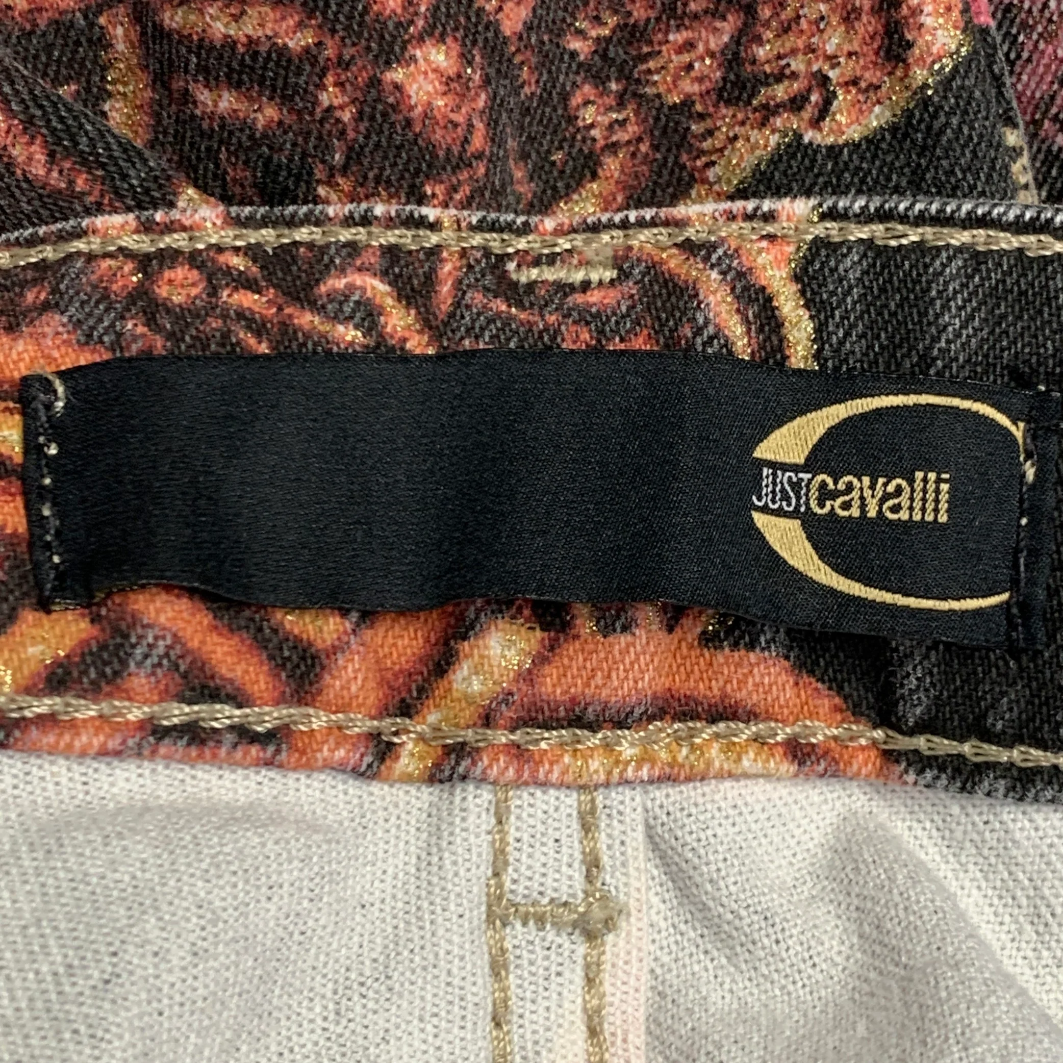 JUST CAVALLI Size 27 Grey Pink Gold Cotton Blend Abstract Tassels Jeans - Image 5