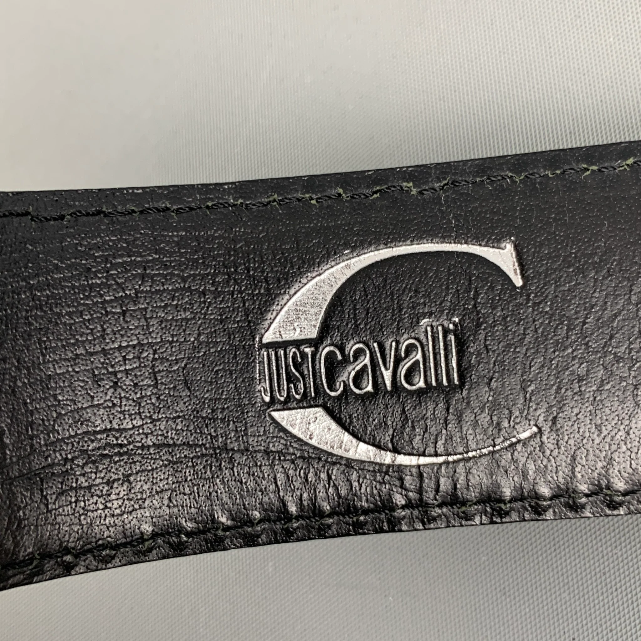 JUST CAVALLI Size 32 Black White Lenticular Leather Acetate Belt - Image 4