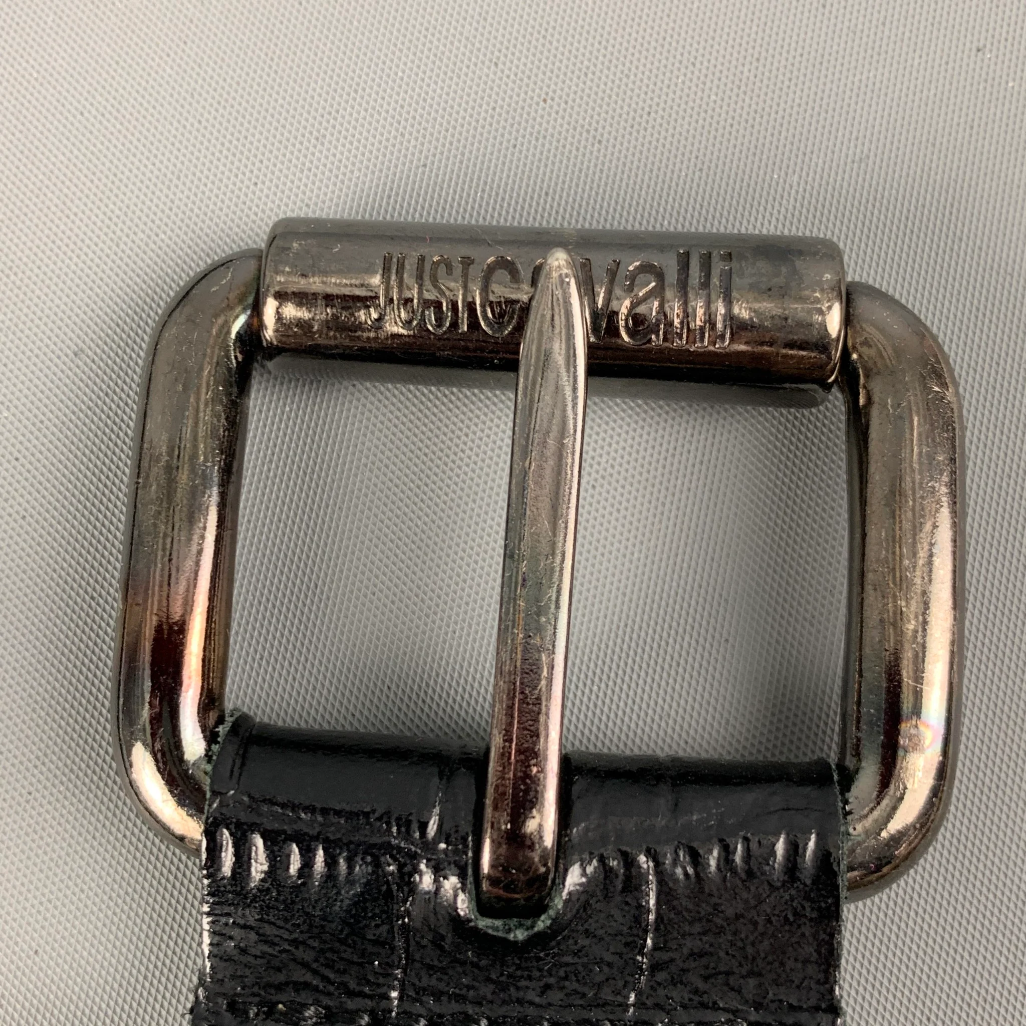 JUST CAVALLI Size 32 Black White Lenticular Leather Acetate Belt - Image 7
