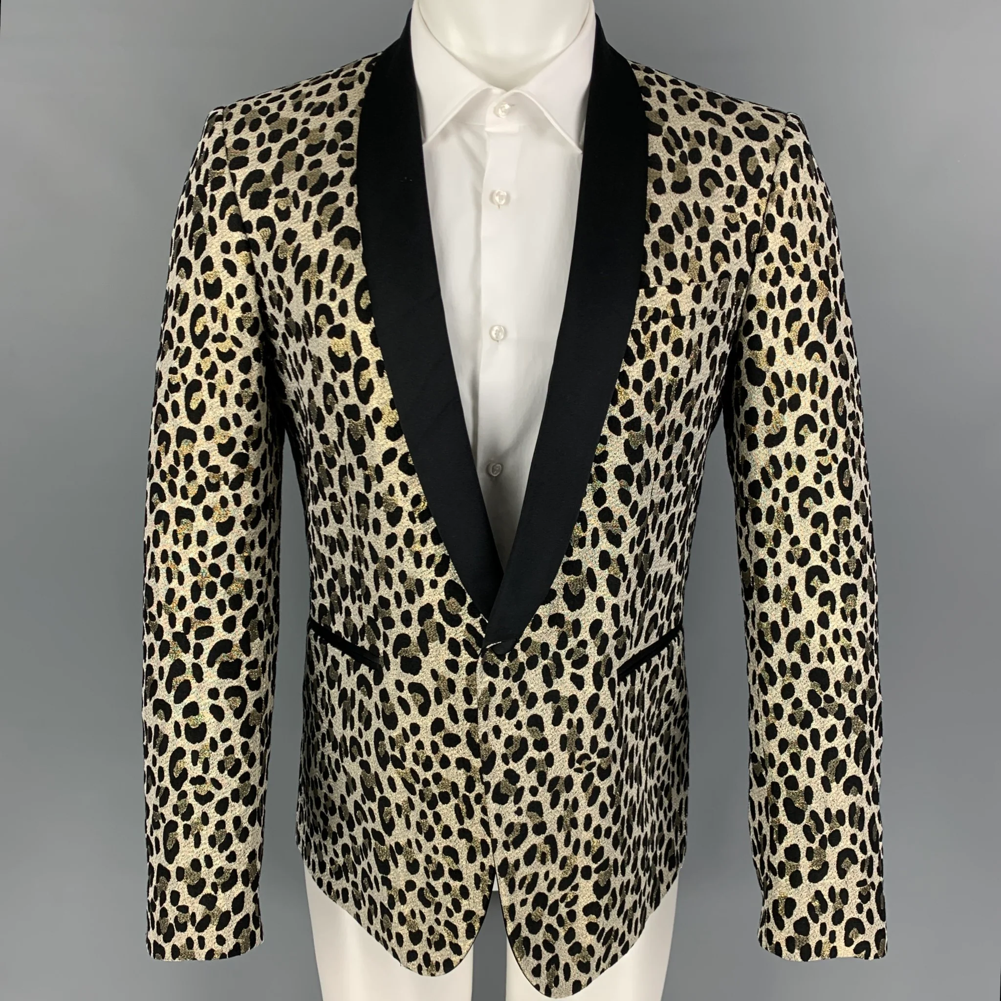 JUST CAVALLI Size 38 Black Gold Jacquard Wool Blend Sport Coat