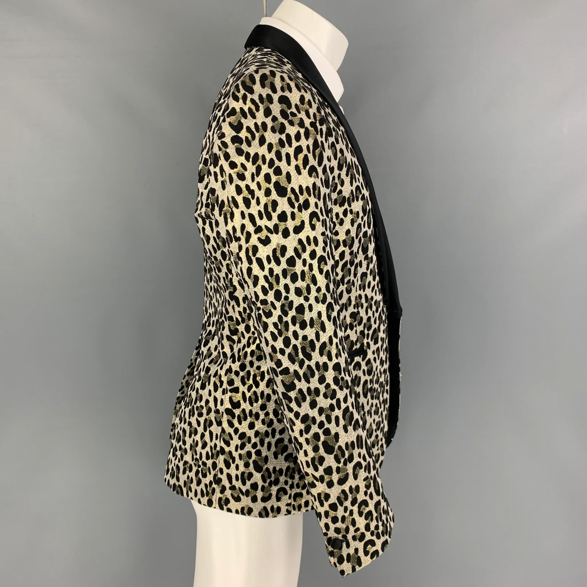 JUST CAVALLI Size 38 Black Gold Jacquard Wool Blend Sport Coat - Image 3