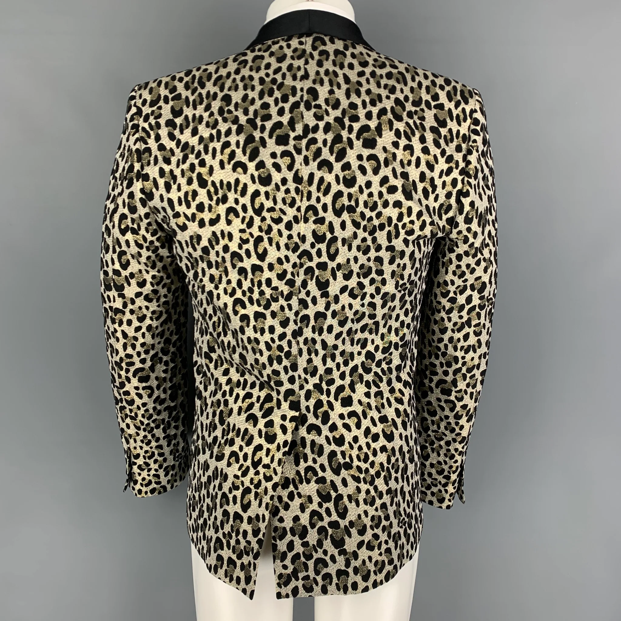 JUST CAVALLI Size 38 Black Gold Jacquard Wool Blend Sport Coat - Image 4