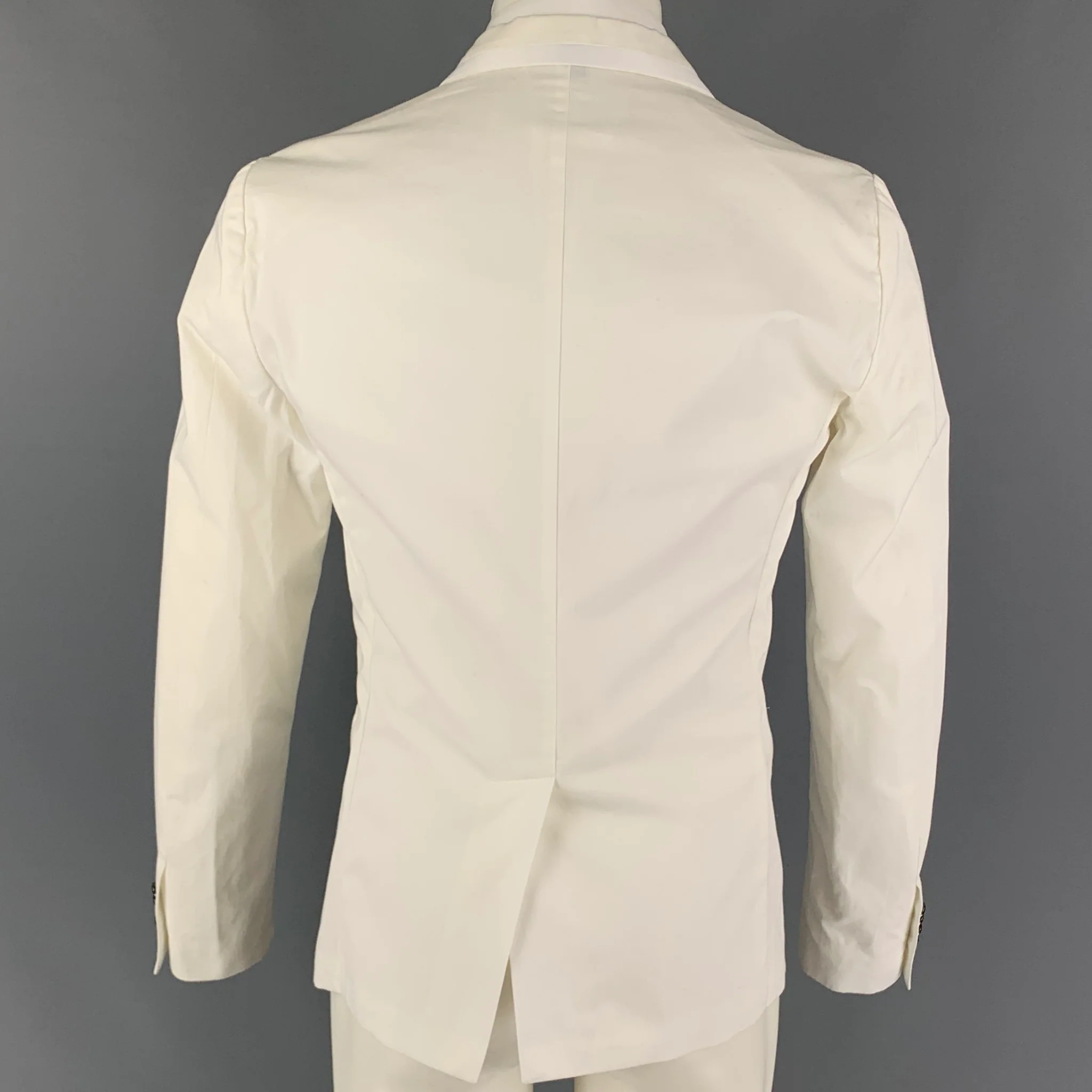 JUST CAVALLI Size 38 White Cotton Peak Lapel Sport Coat - Image 3