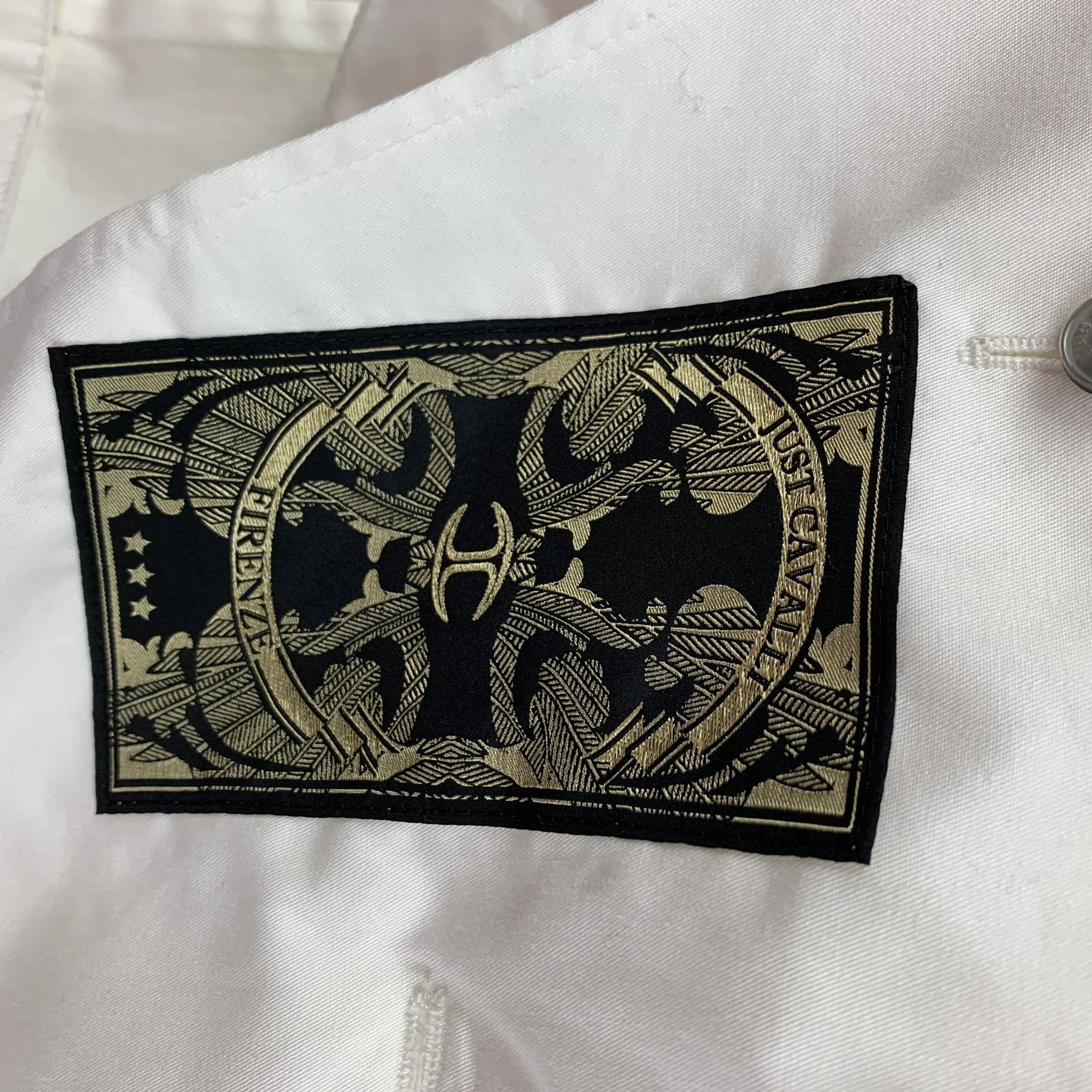 JUST CAVALLI Size 38 White Cotton Peak Lapel Sport Coat - Image 7
