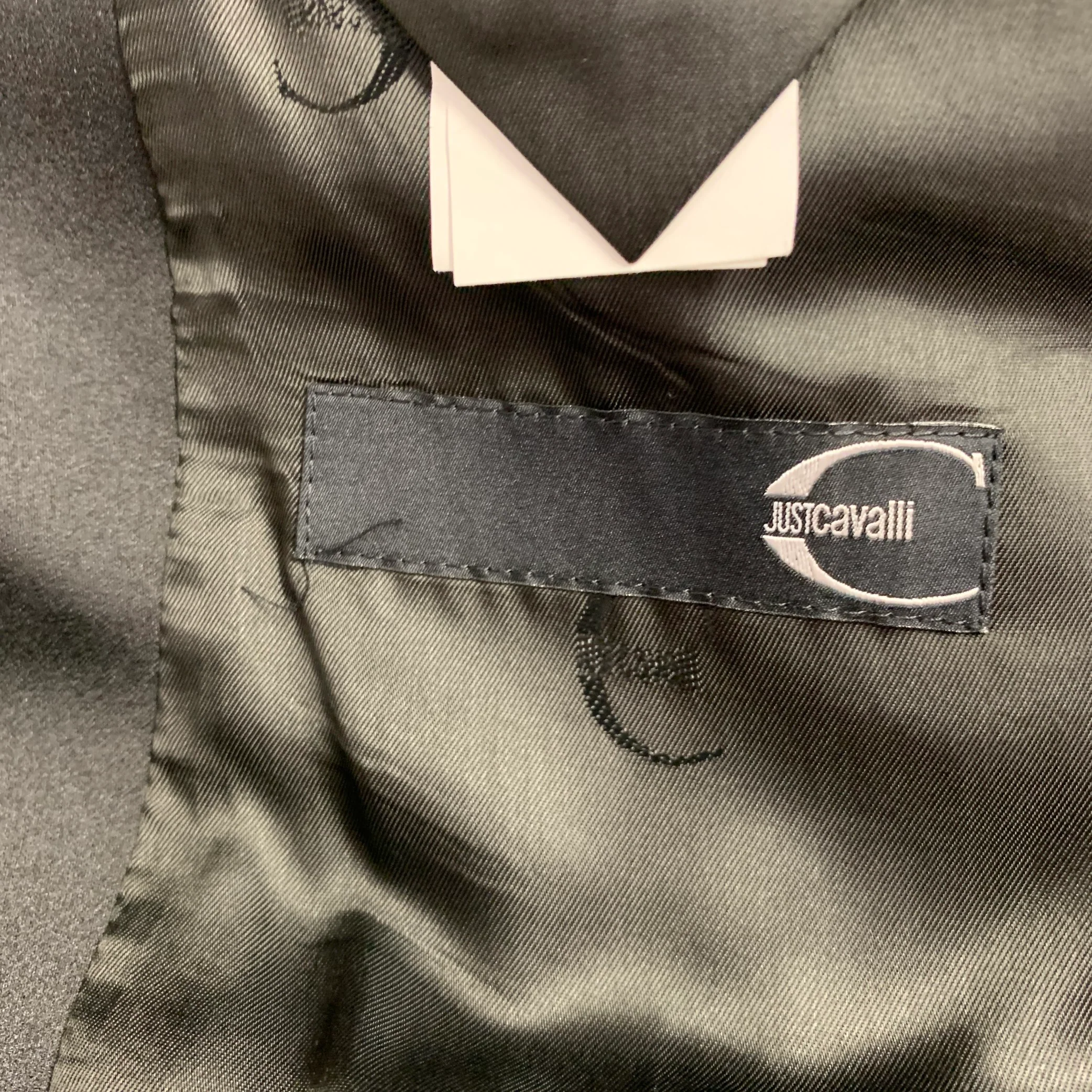 JUST CAVALLI Size 46 Black Cotton Blend Single Breasted Tuxedo - Image 9