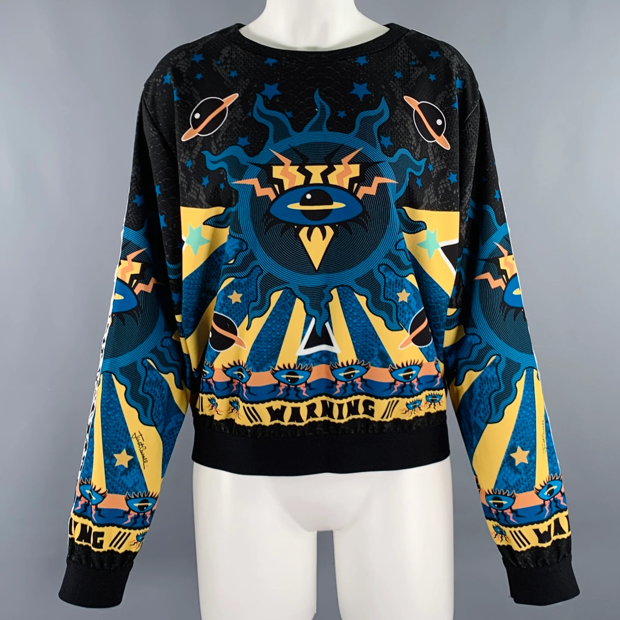 JUST CAVALLI Size 8 Blue Black Yellow Polyester Blend Pullover