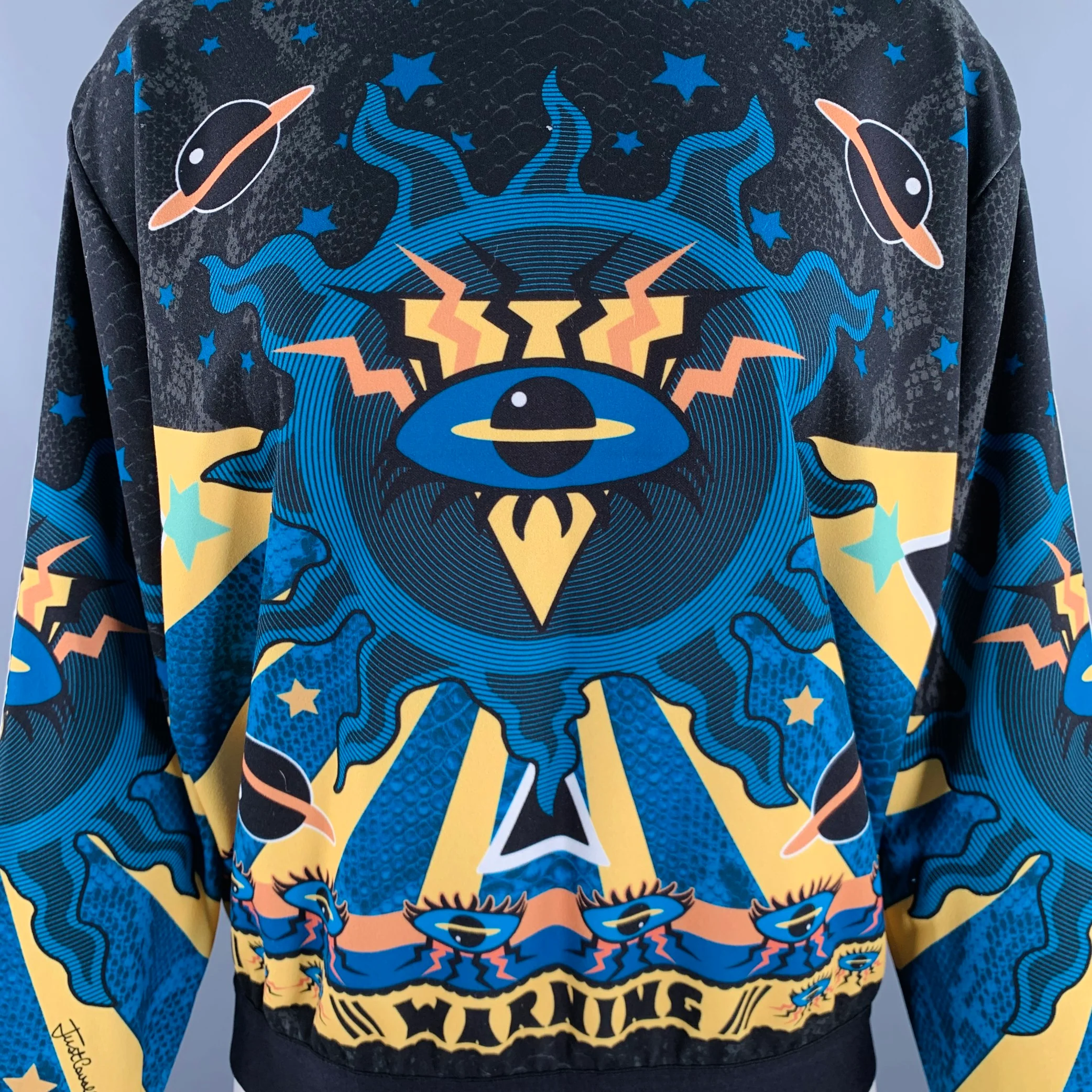 JUST CAVALLI Size 8 Blue Black Yellow Polyester Blend Pullover - Image 2