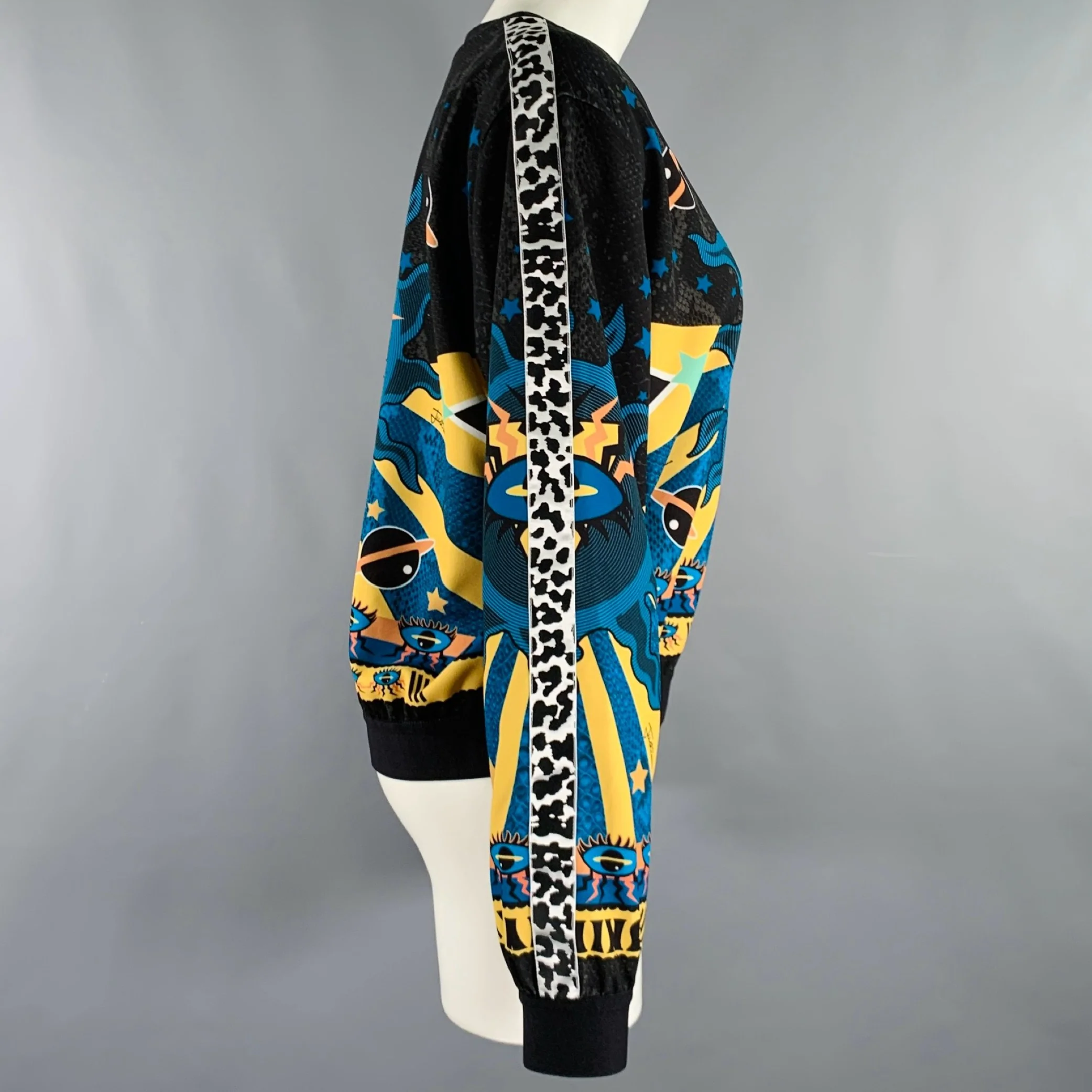 JUST CAVALLI Size 8 Blue Black Yellow Polyester Blend Pullover - Image 4