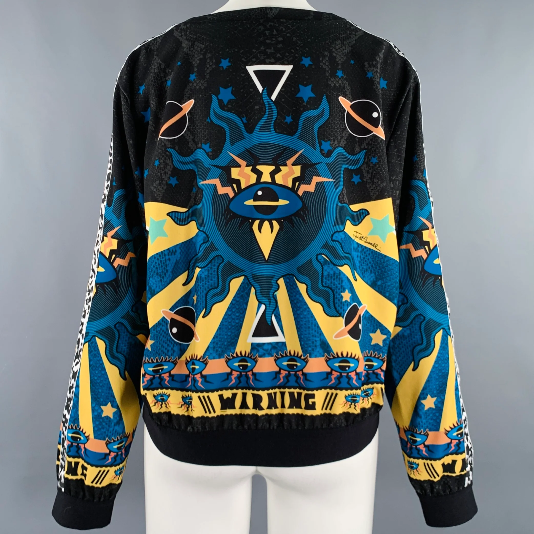 JUST CAVALLI Size 8 Blue Black Yellow Polyester Blend Pullover - Image 5