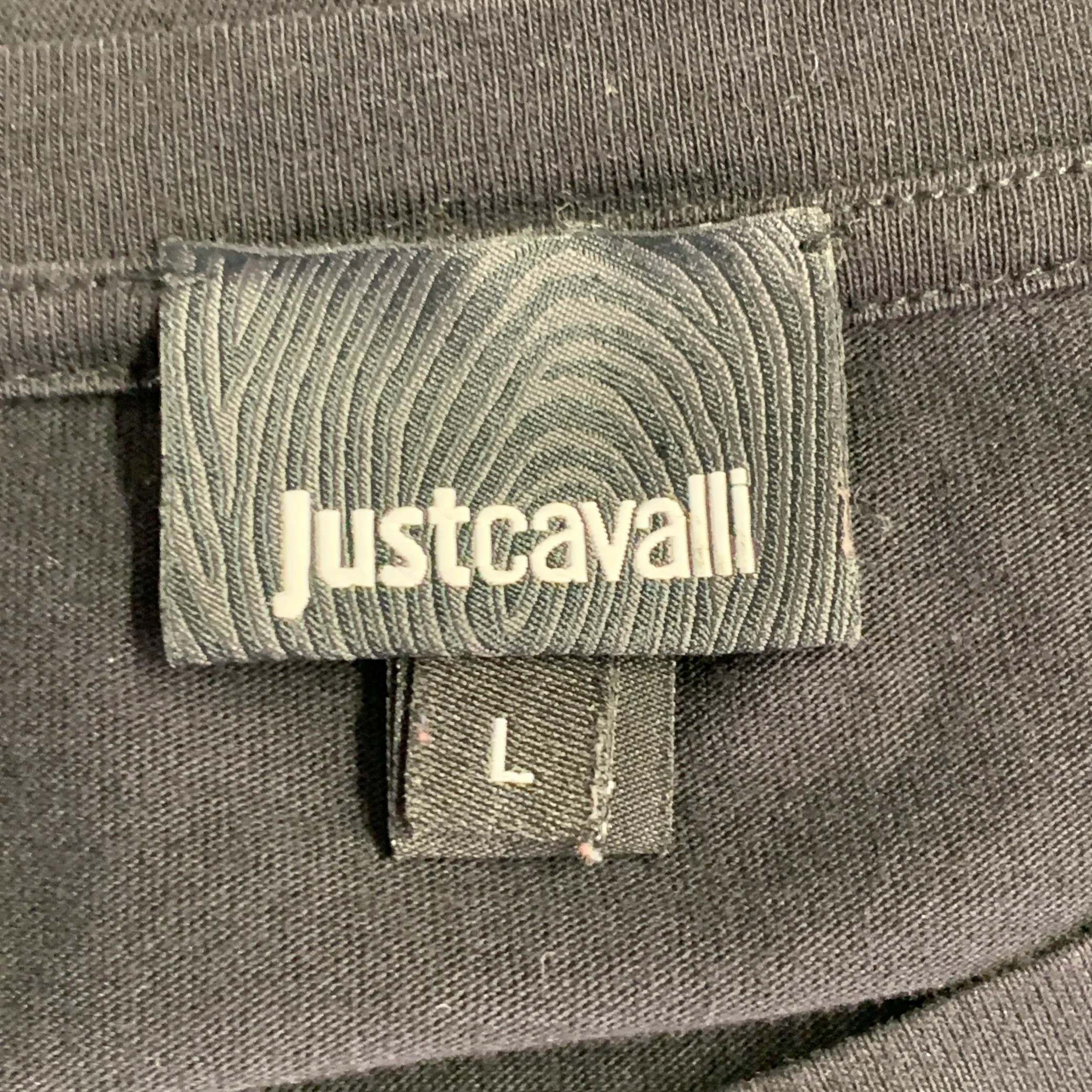 JUST CAVALLI Size L Black Brown Cotton Leopard Graphic Crew Neck T-Shirt - Image 8