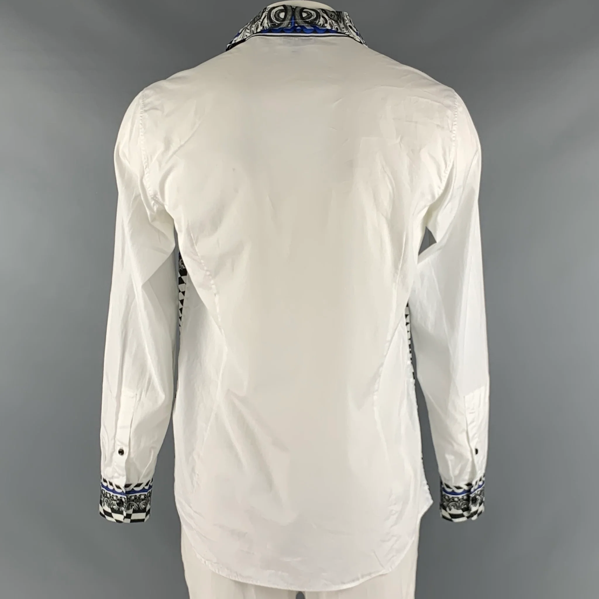JUST CAVALLI Size L White Blue Black Snake Cotton Long Sleeve Shirt - Image 4
