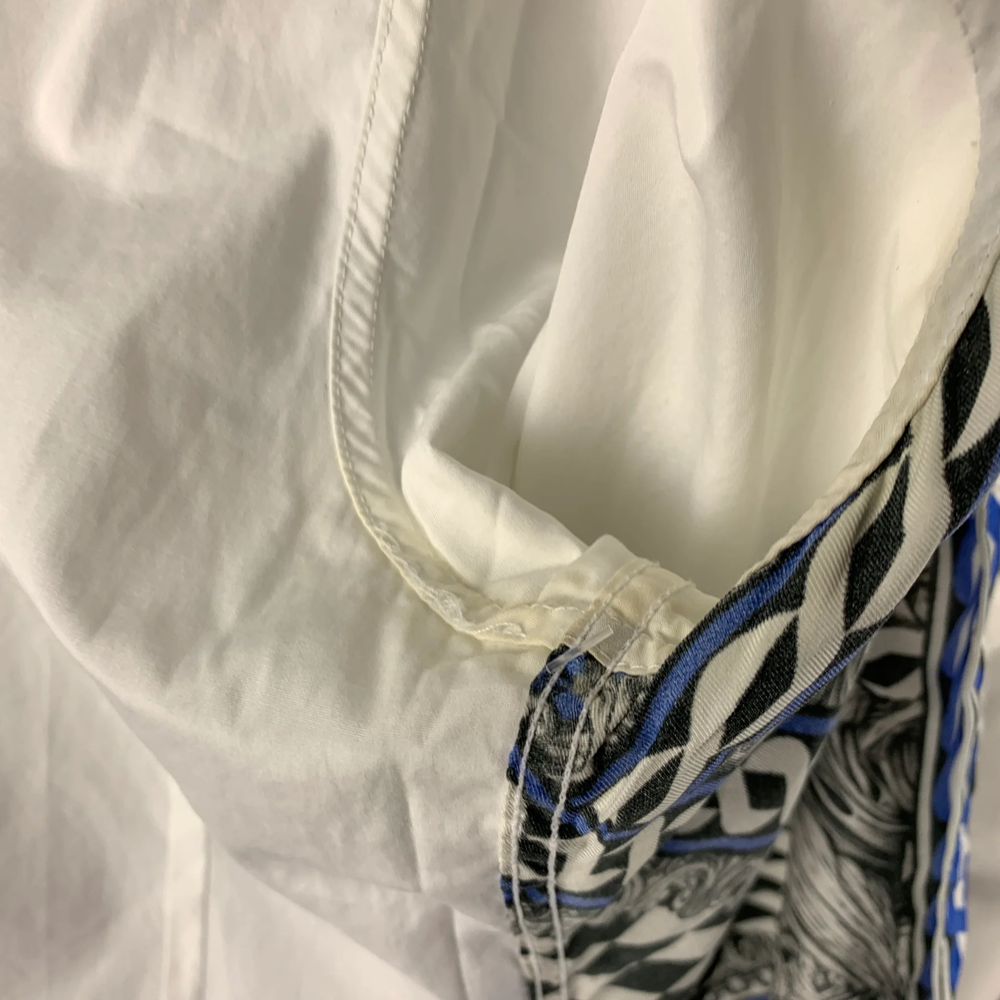 JUST CAVALLI Size L White Blue Black Snake Cotton Long Sleeve Shirt - Image 7