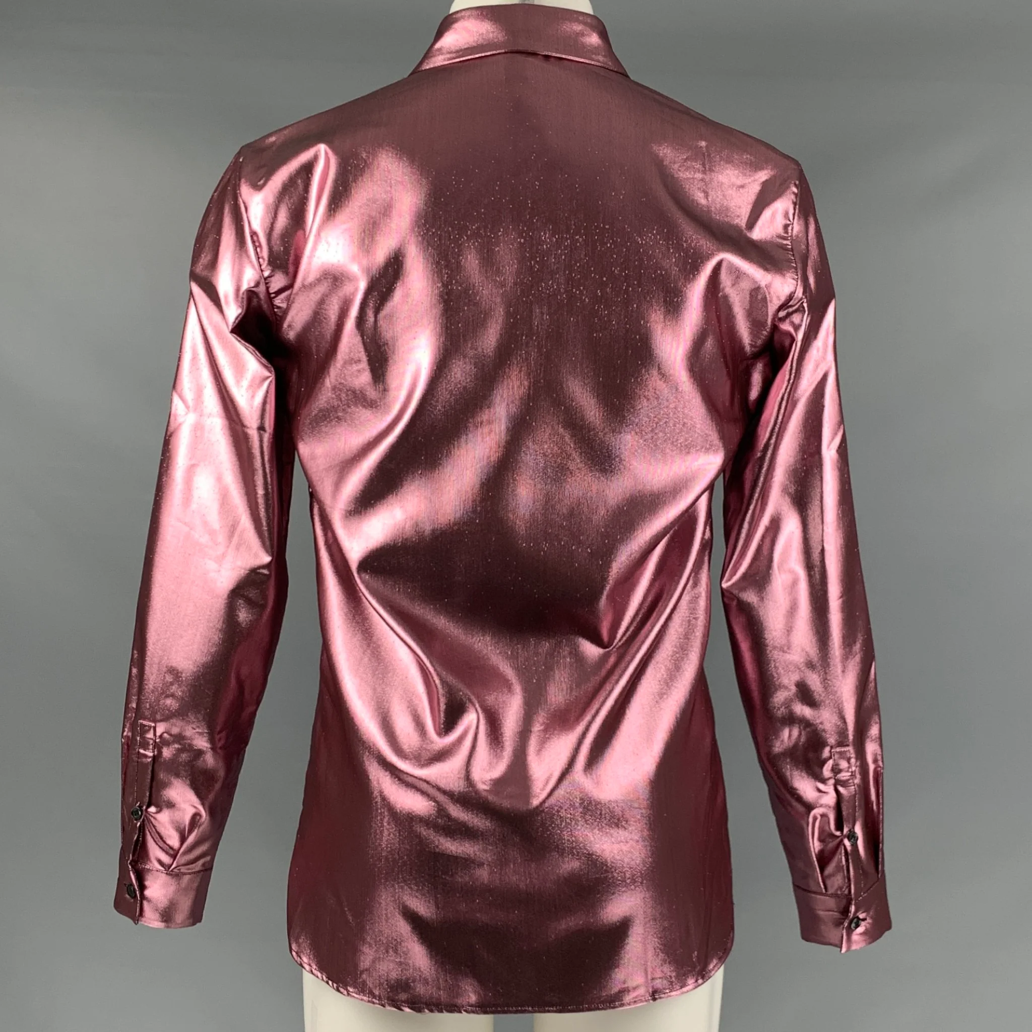 JUST CAVALLI Size S Rose Metallic Polyester Blend Long Sleeve Shirt - Image 3
