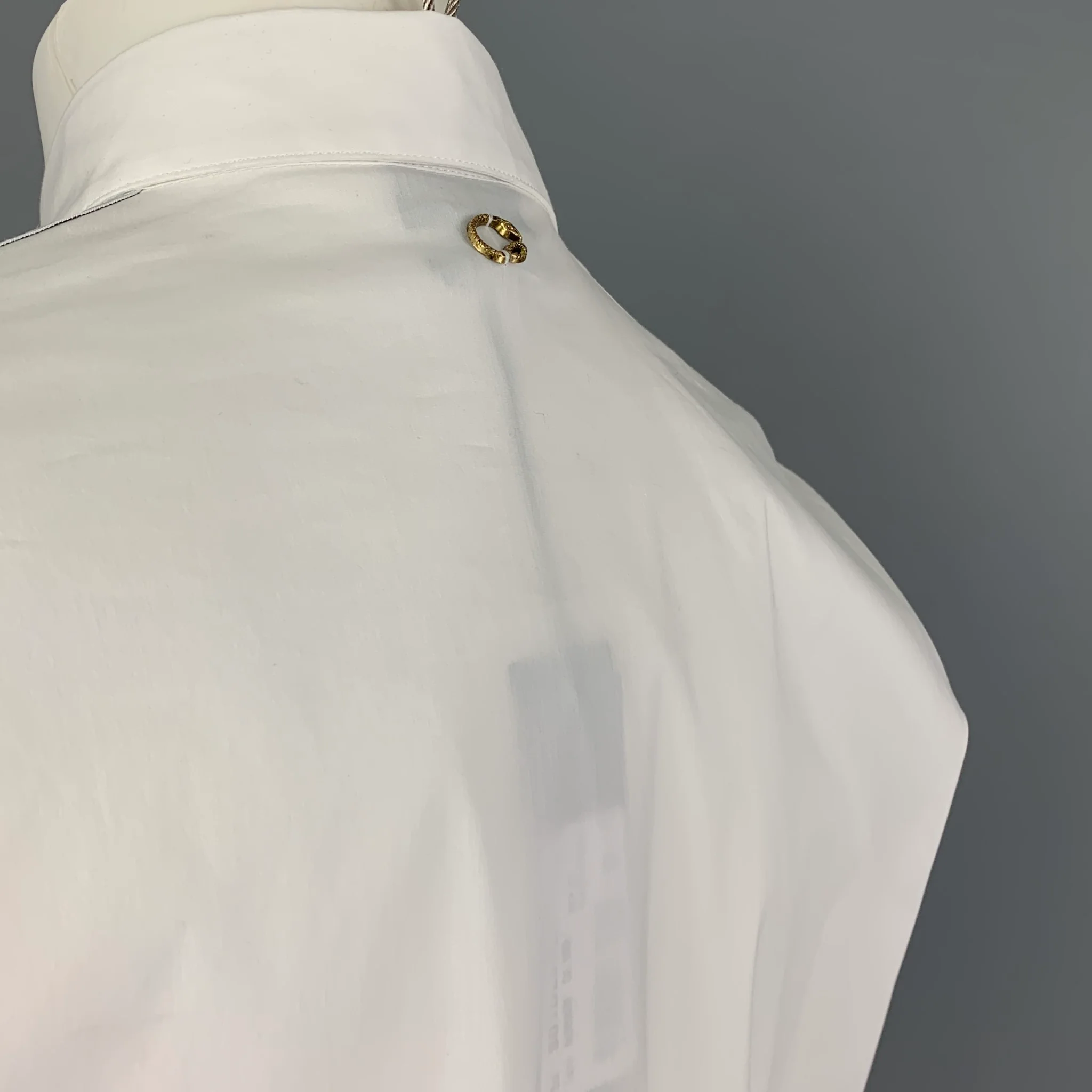 JUST CAVALLI Size S White Black Applique Cotton Long Sleeve Shirt - Image 4