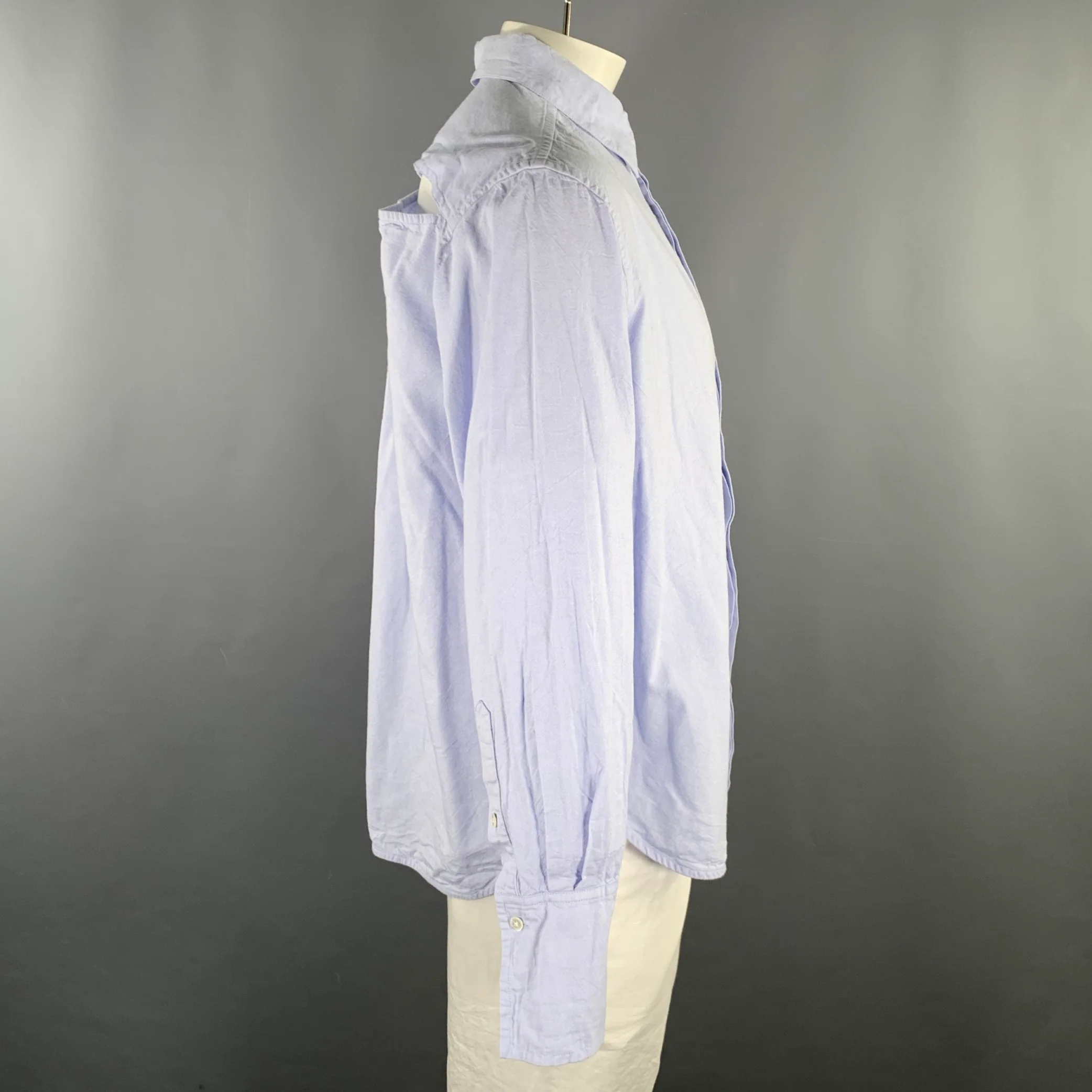 K.NGSLEY Size L Blue Woven Cotton Hidden Placket Long Sleeve Shirt - Image 3