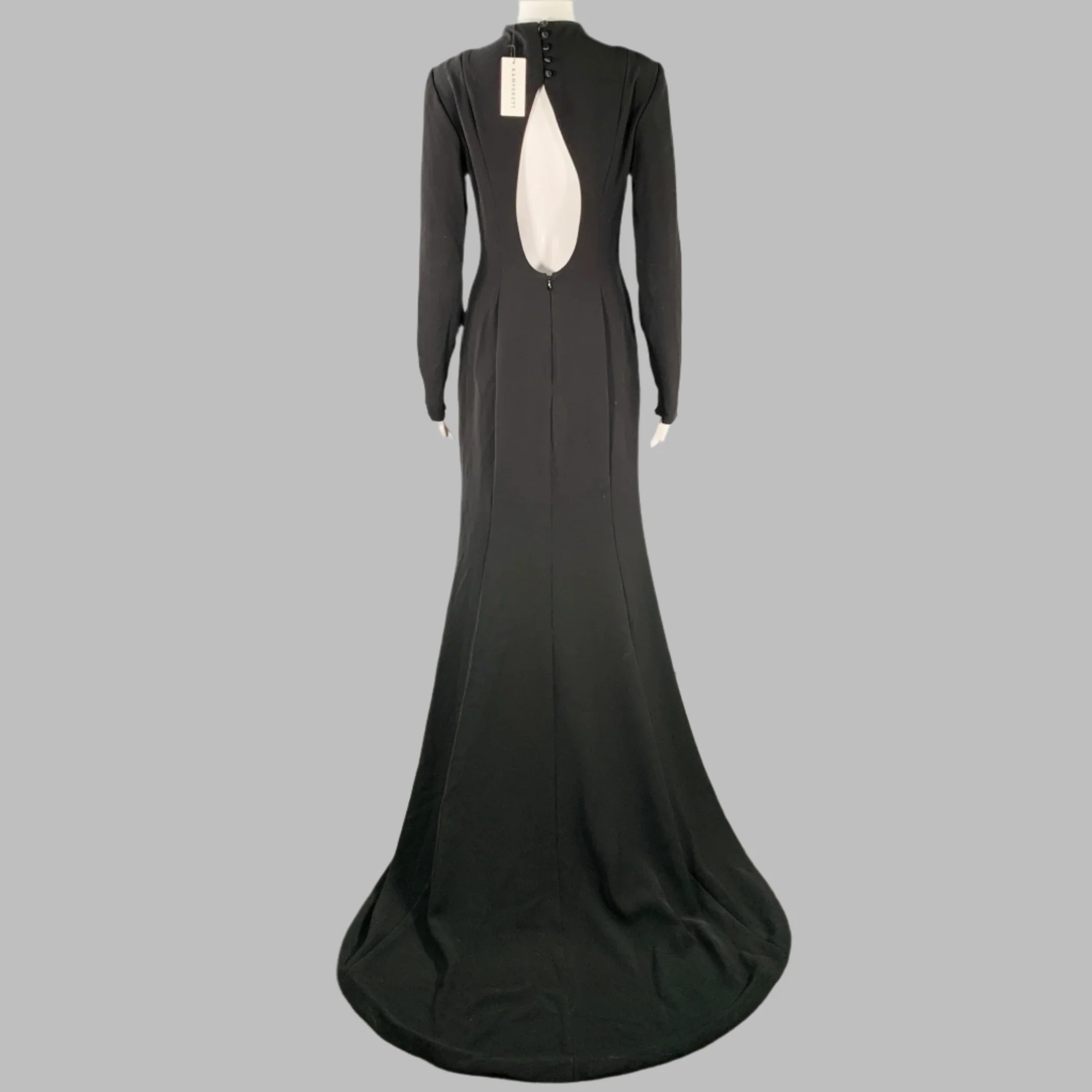 KAMPERETT Size S Arc Black Long Sleeve Keyhole Back Evening Gown - Image 3