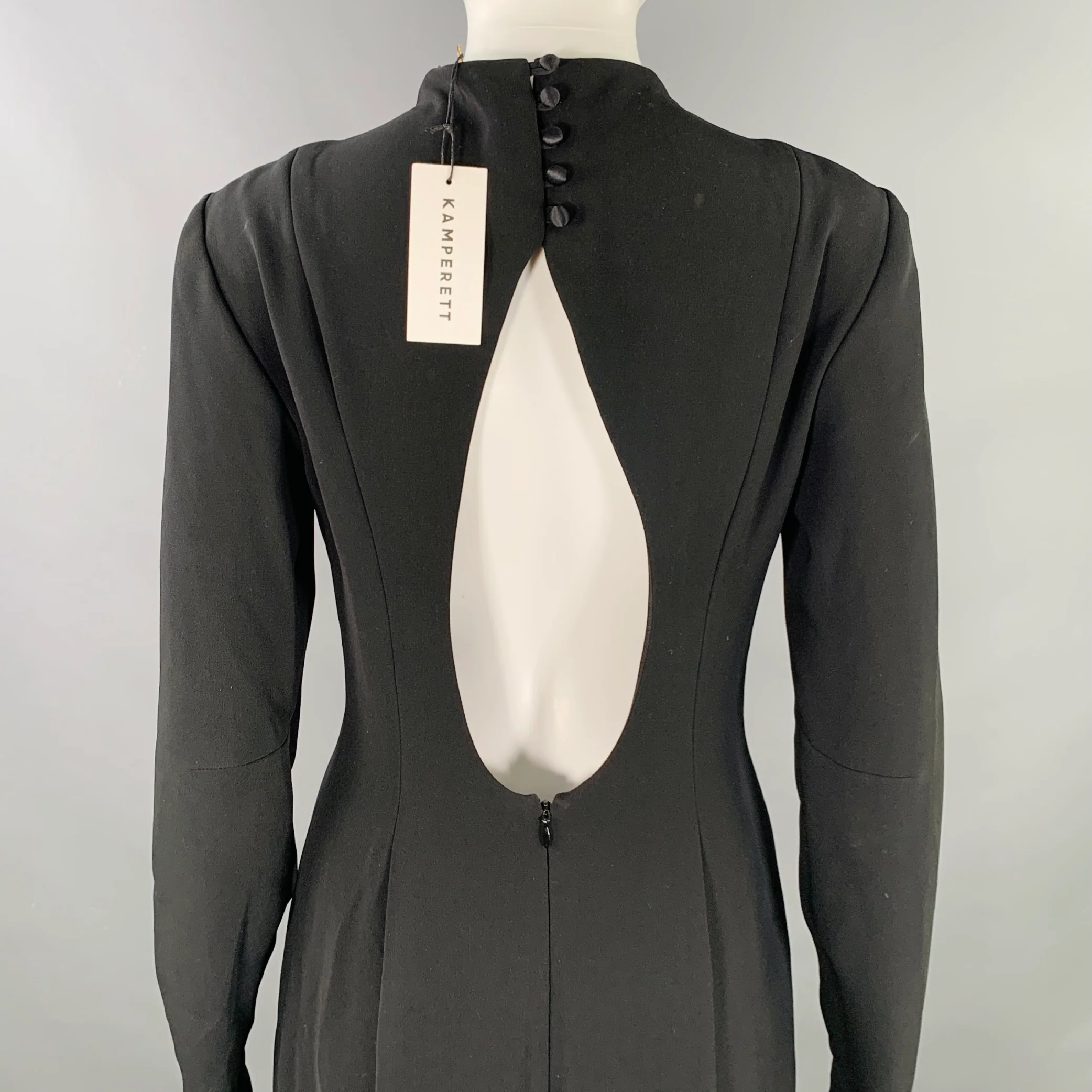 KAMPERETT Size S Arc Black Long Sleeve Keyhole Back Evening Gown - Image 4