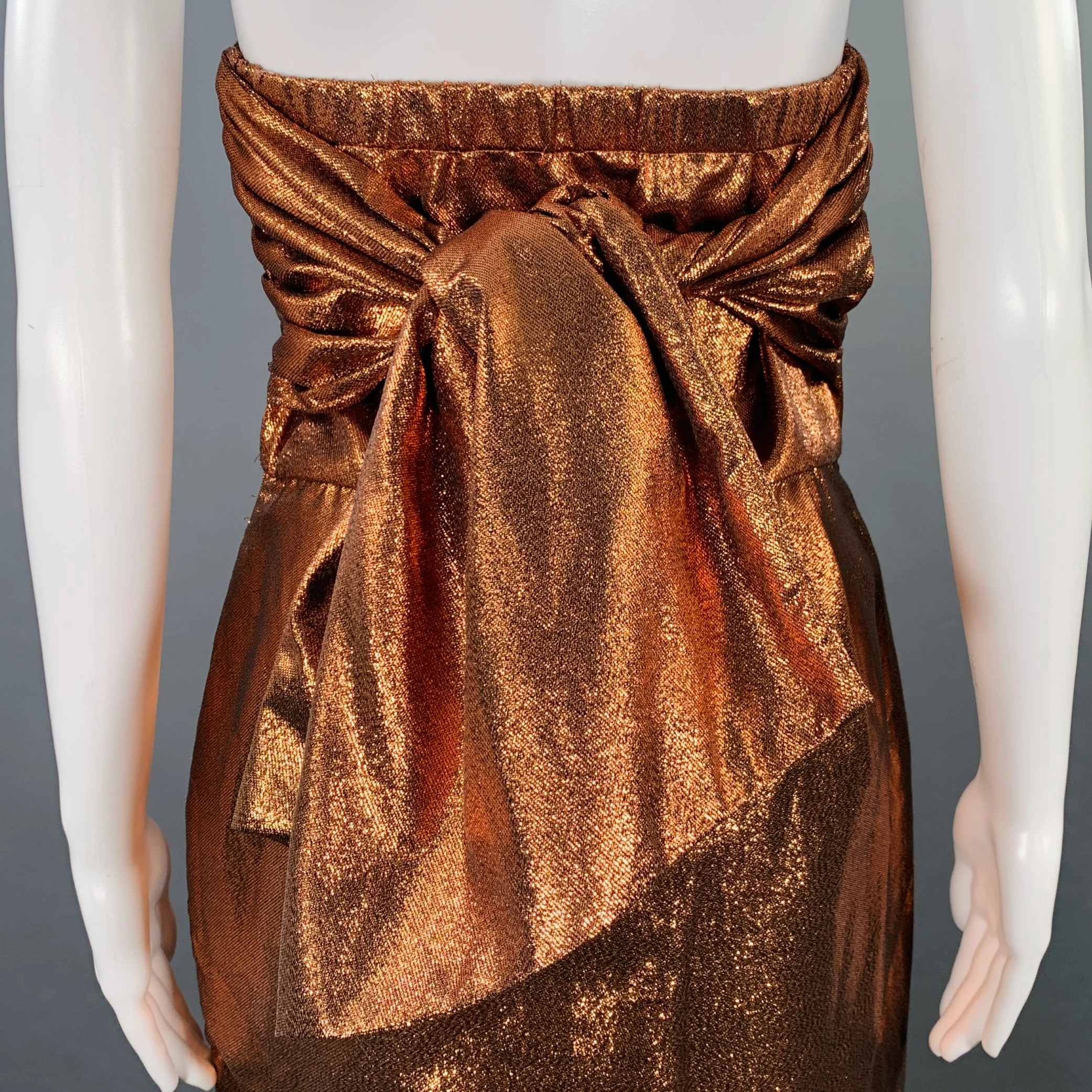 KAMPERETT Size S Gold Metallic Shiny Strapless Cocktail Dress - Image 4