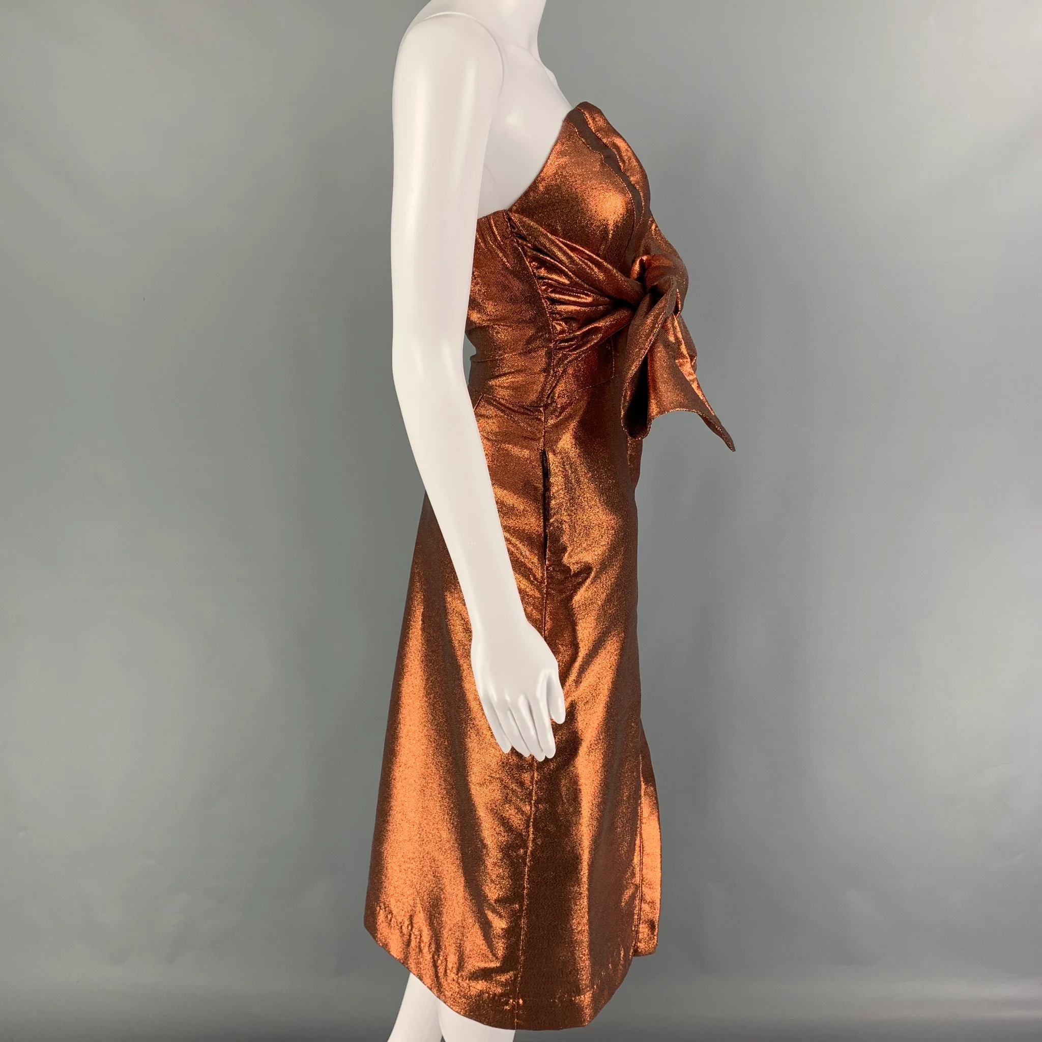 KAMPERETT Size XS Copper Nylon Blend Strapless Vuelo Dress - Image 3
