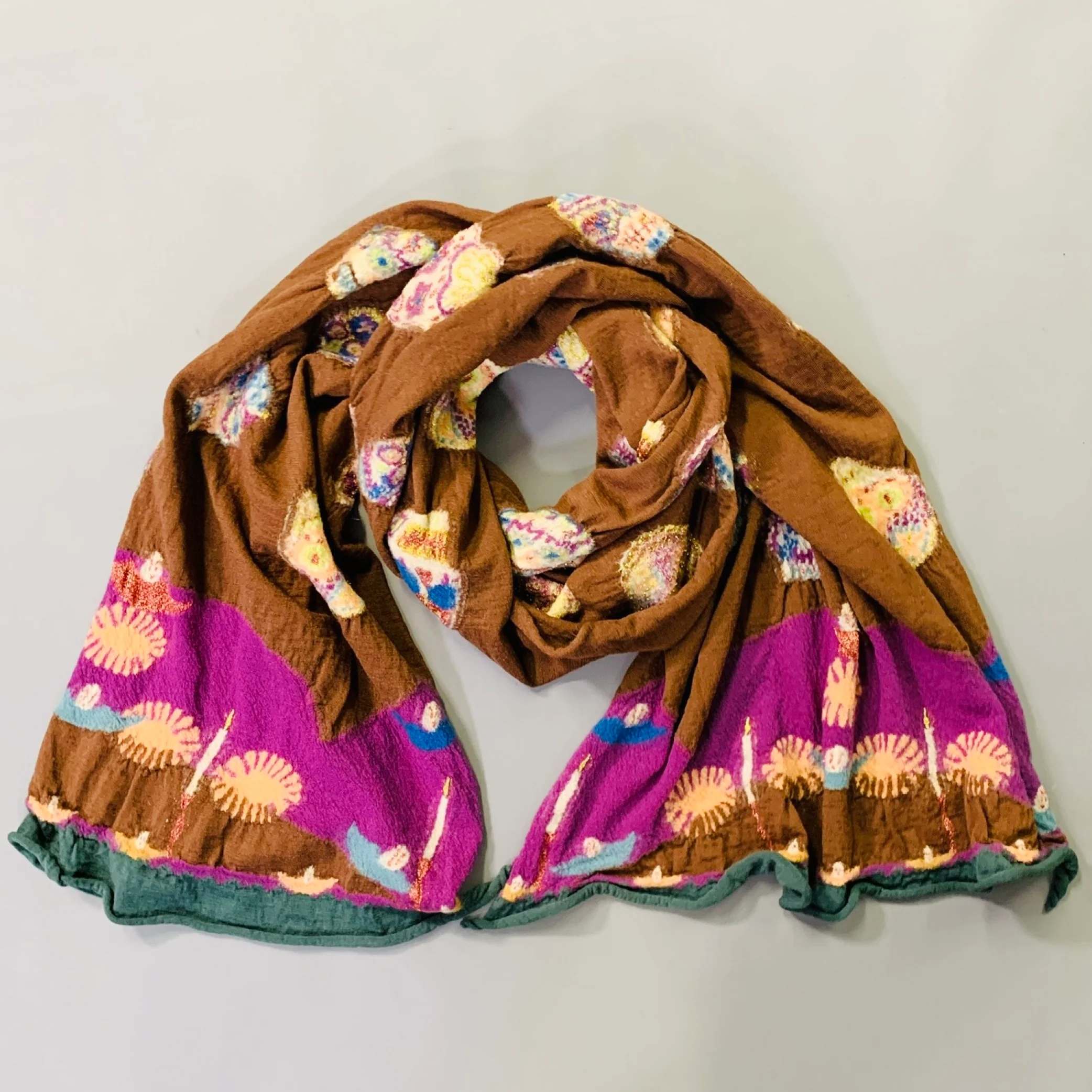 KAPITAL Brown Multi Color Sugar Skull Wool Scarf - Image 2