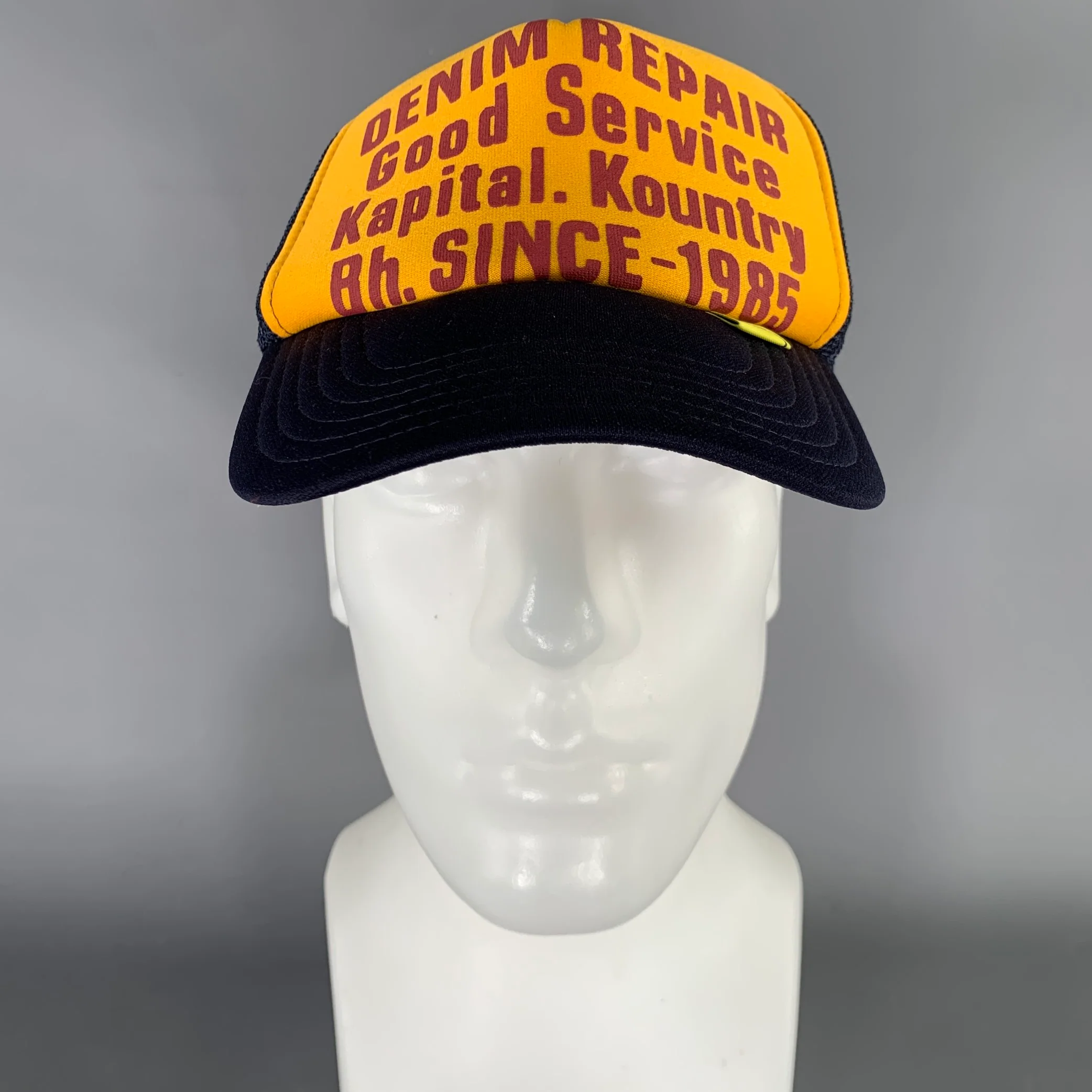 KAPITAL Navy Mustard Print Hats - Image 2