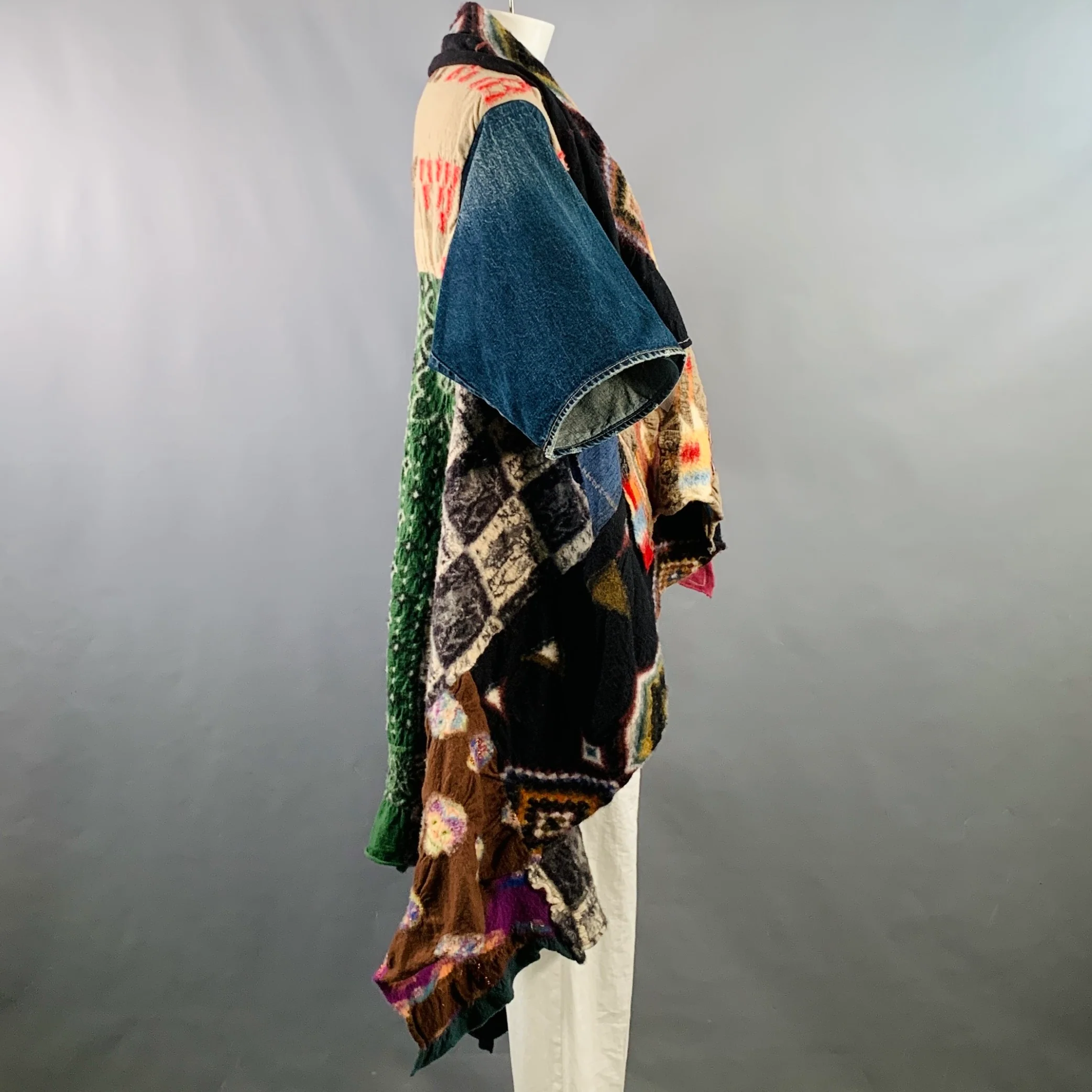 KAPITAL One Size Blue Multi Color Patchwork Cotton Open Front Coat - Image 3
