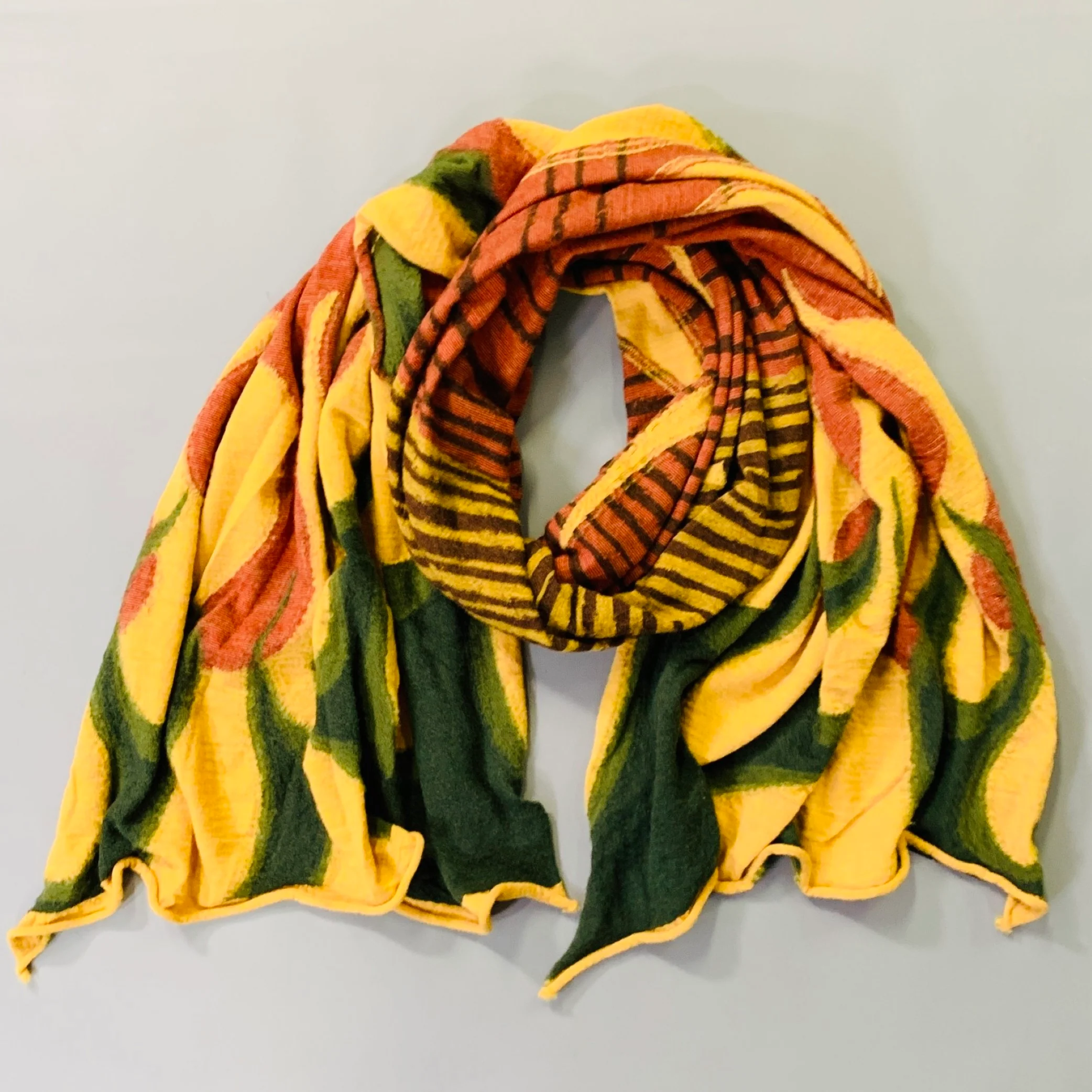 KAPITAL Orange Mustard Flames Stripes Oversized Wool Scarf - Image 2