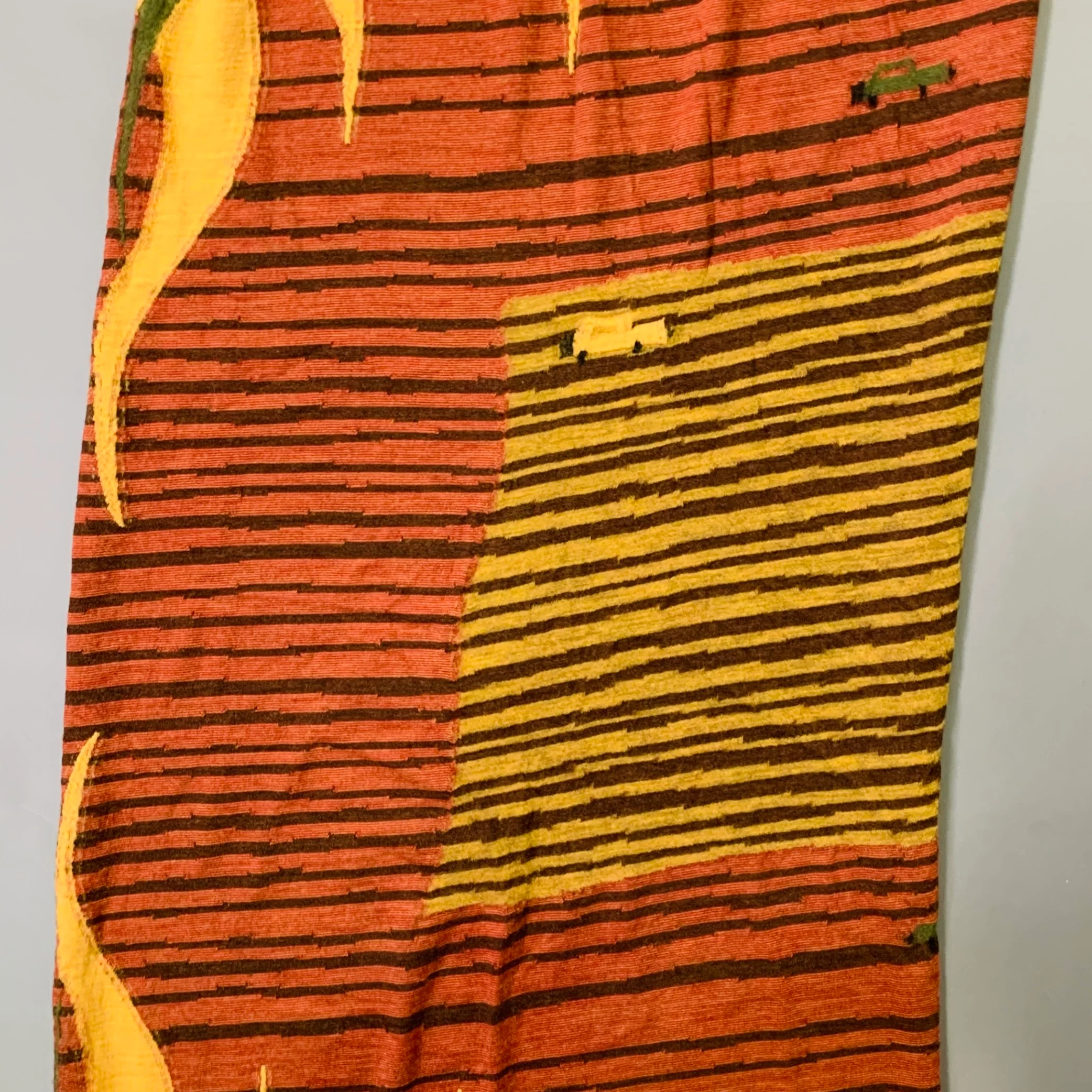 KAPITAL Orange Mustard Flames Stripes Oversized Wool Scarf - Image 3