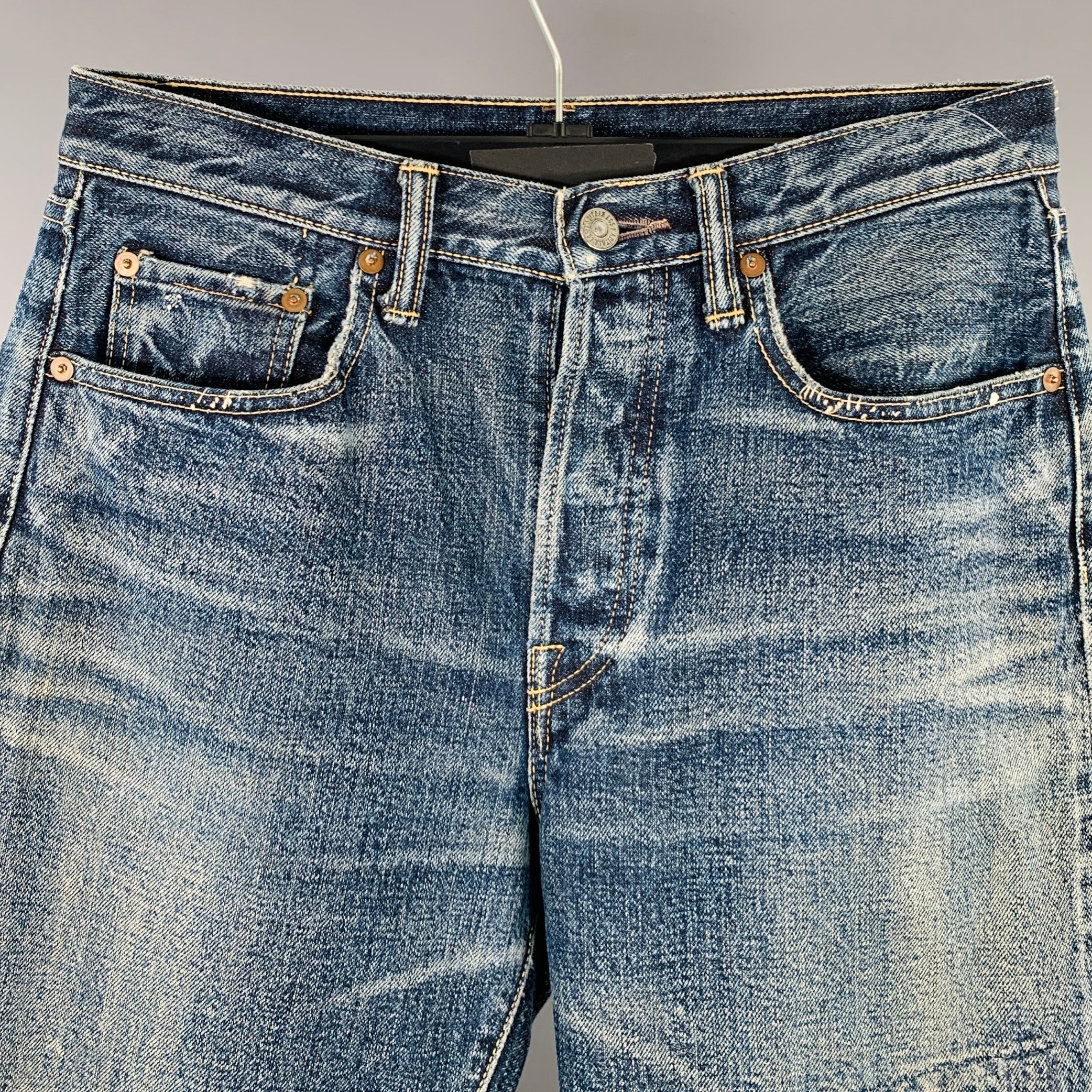 KAPITAL Size 29 Blue Distressed Cotton Straight Five Pockets Jeans - Image 2