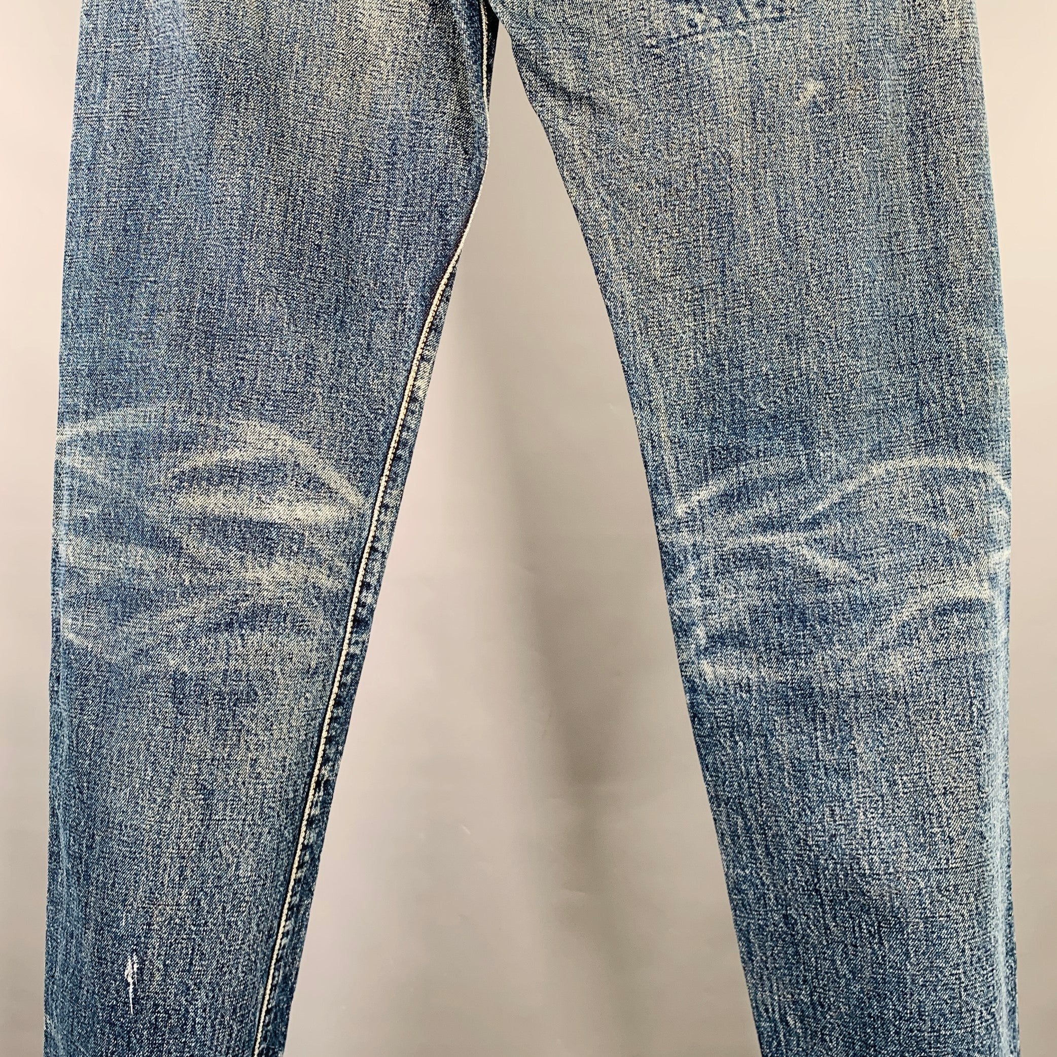 KAPITAL Size 29 Blue Distressed Cotton Straight Five Pockets Jeans - Image 5