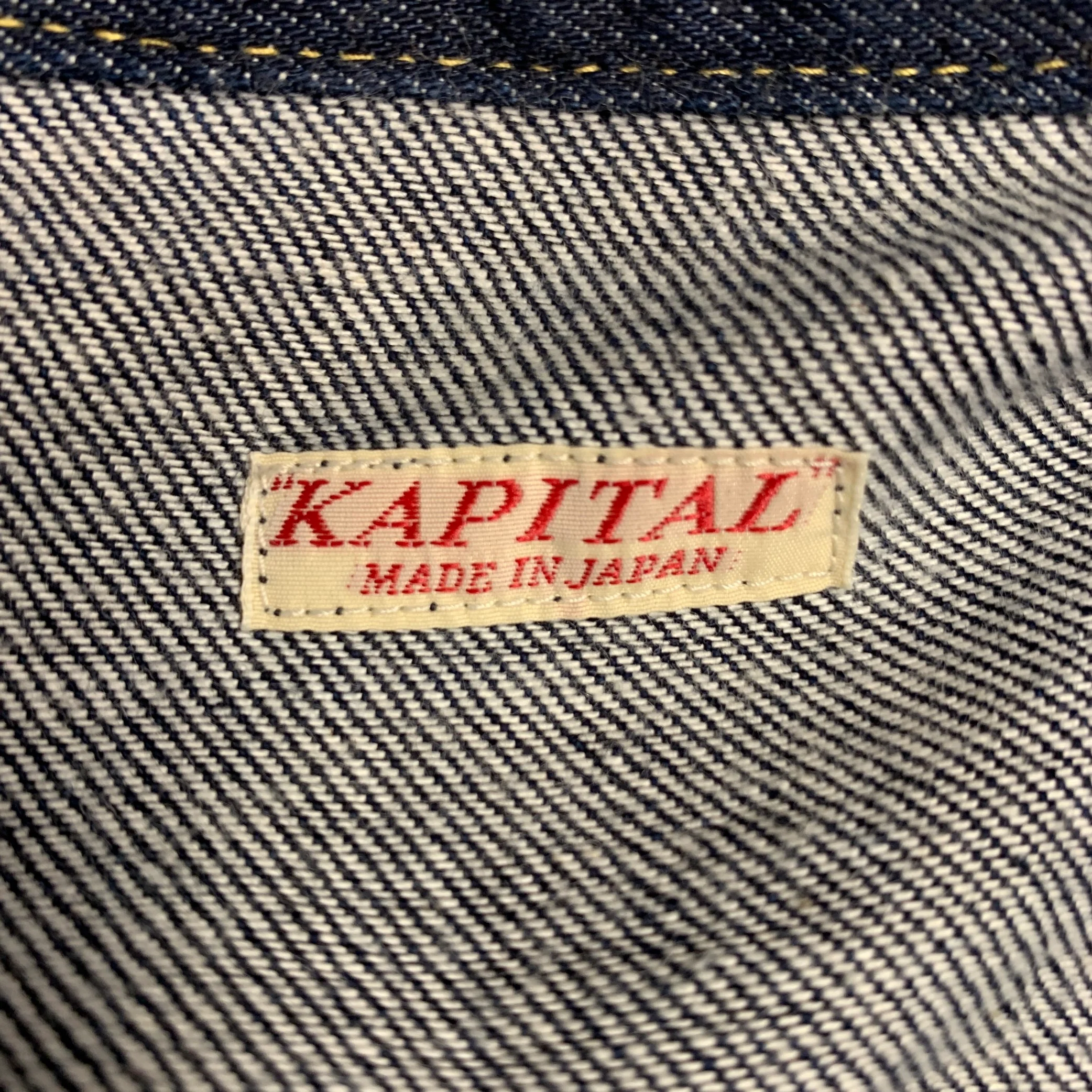 KAPITAL Size L Indigo Contrast Stitch Denim Patch Pockets Jacket - Image 4