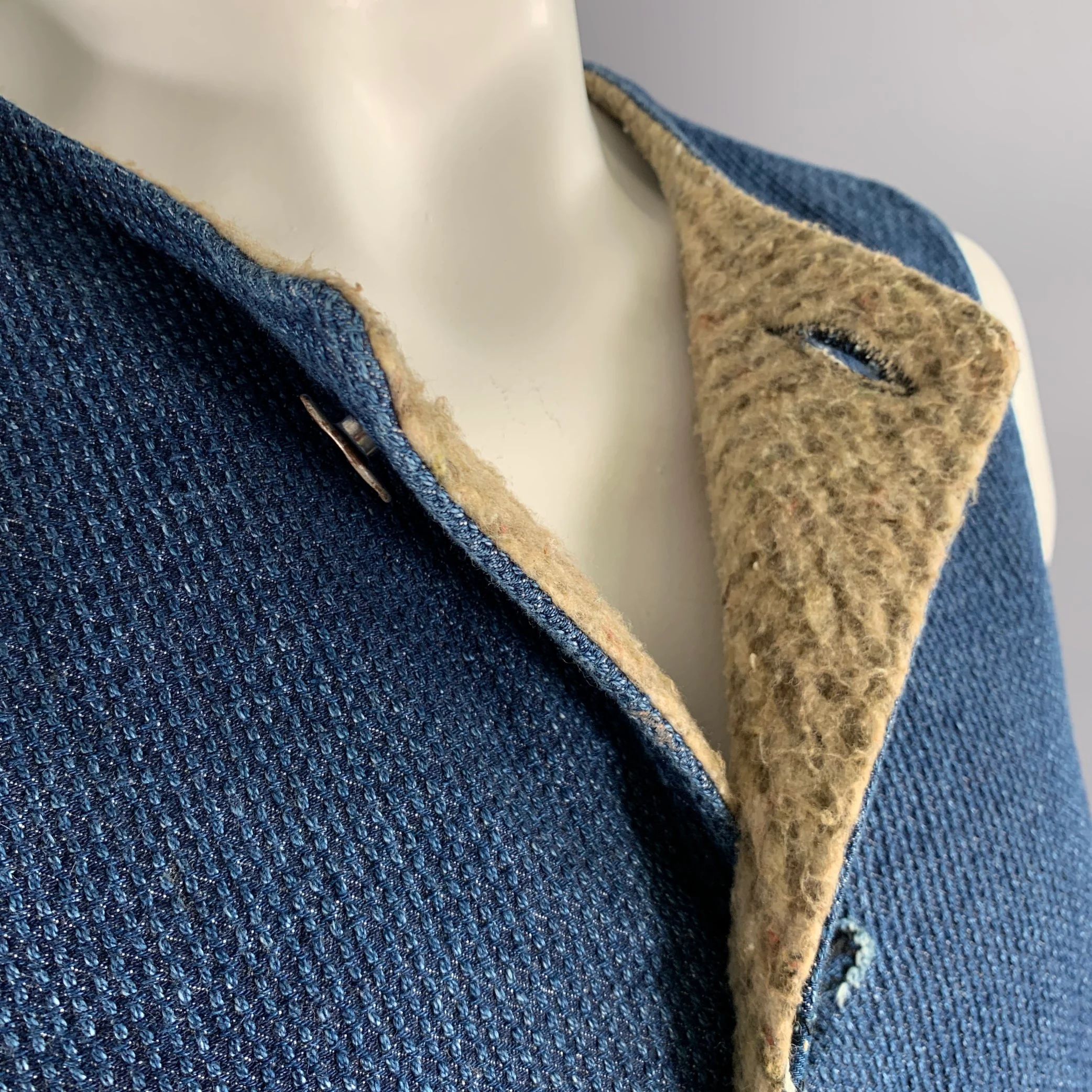 KAPITAL Size L Indigo Textured Cotton Buttoned Vest - Image 5