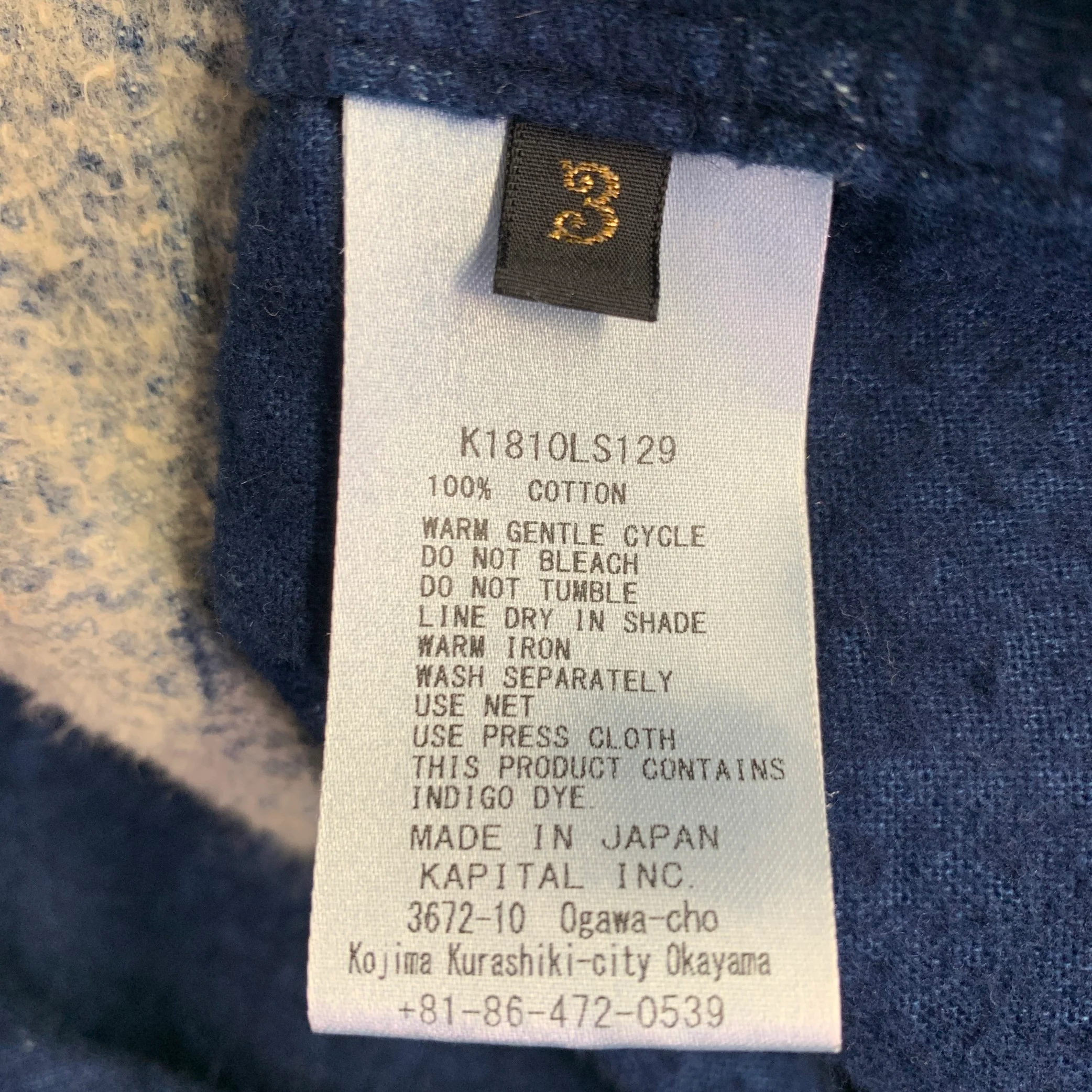 KAPITAL Size L Indigo White Stars Cotton Nehru Collar Long Sleeve Shirt - Image 5