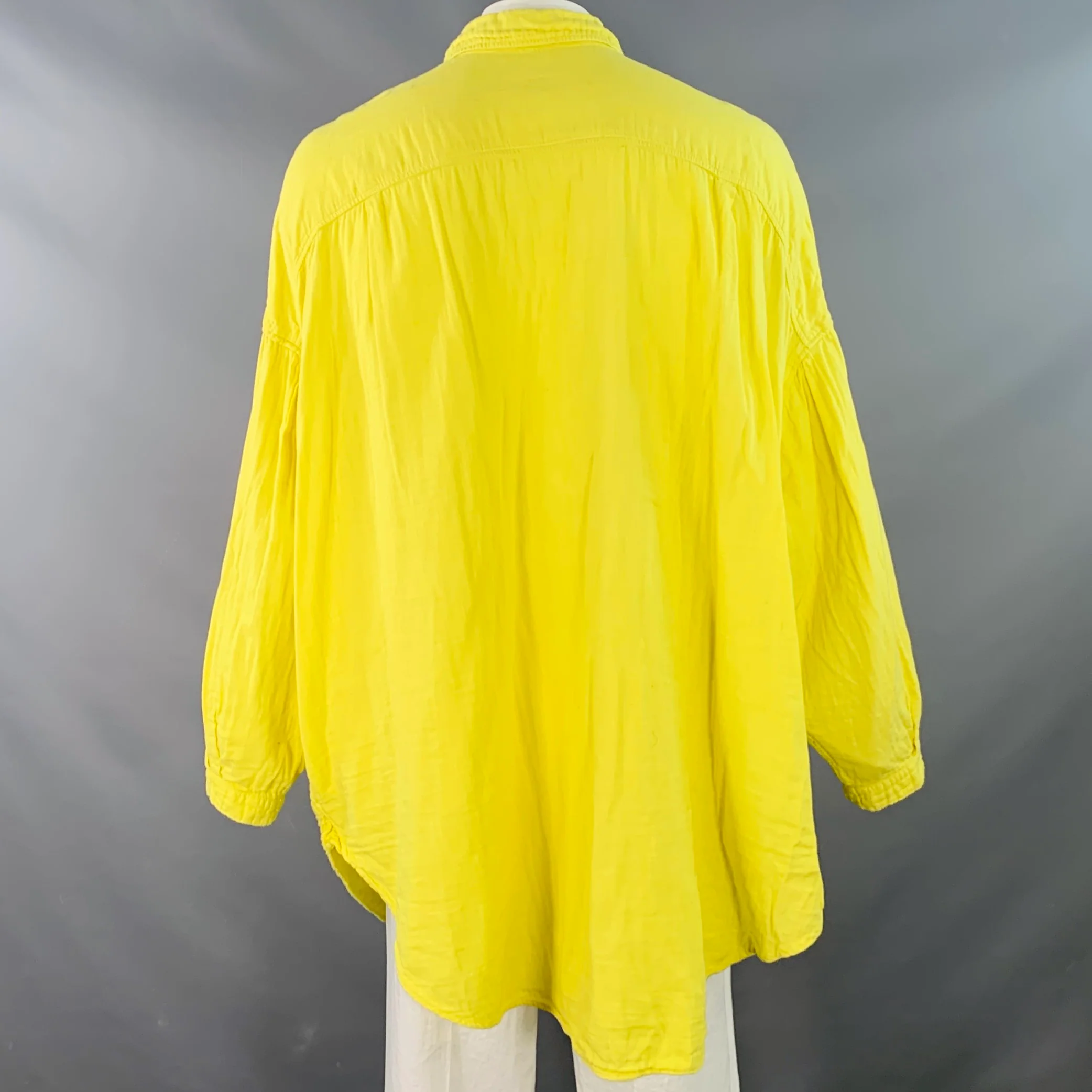 KAPITAL Size L Yellow Cotton Two Pockets Oversized Long Sleeve Shirt Jacket - Image 4
