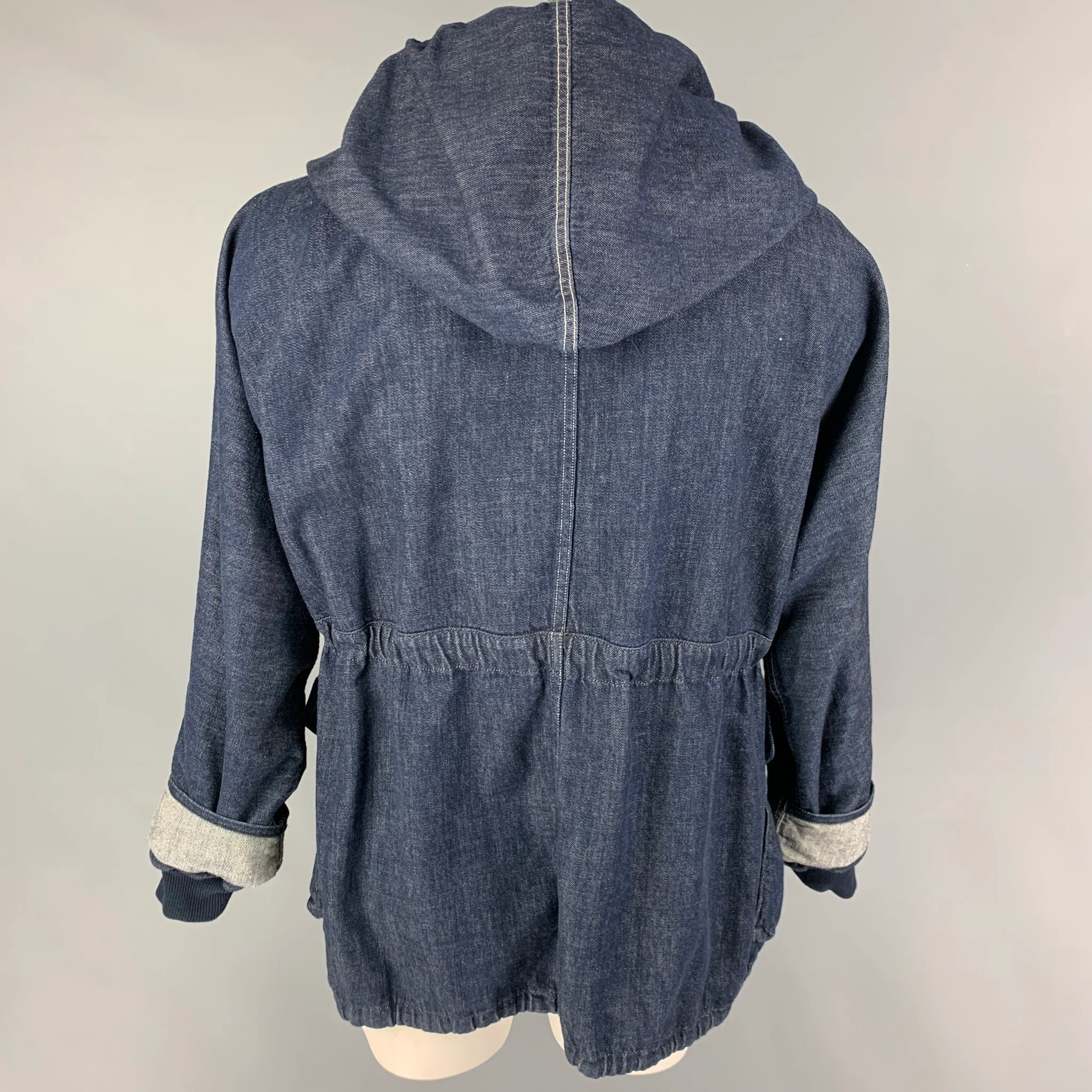 KAPITAL Size M Indigo Contrast Stitch Cotton Hooded Jacket - Image 3