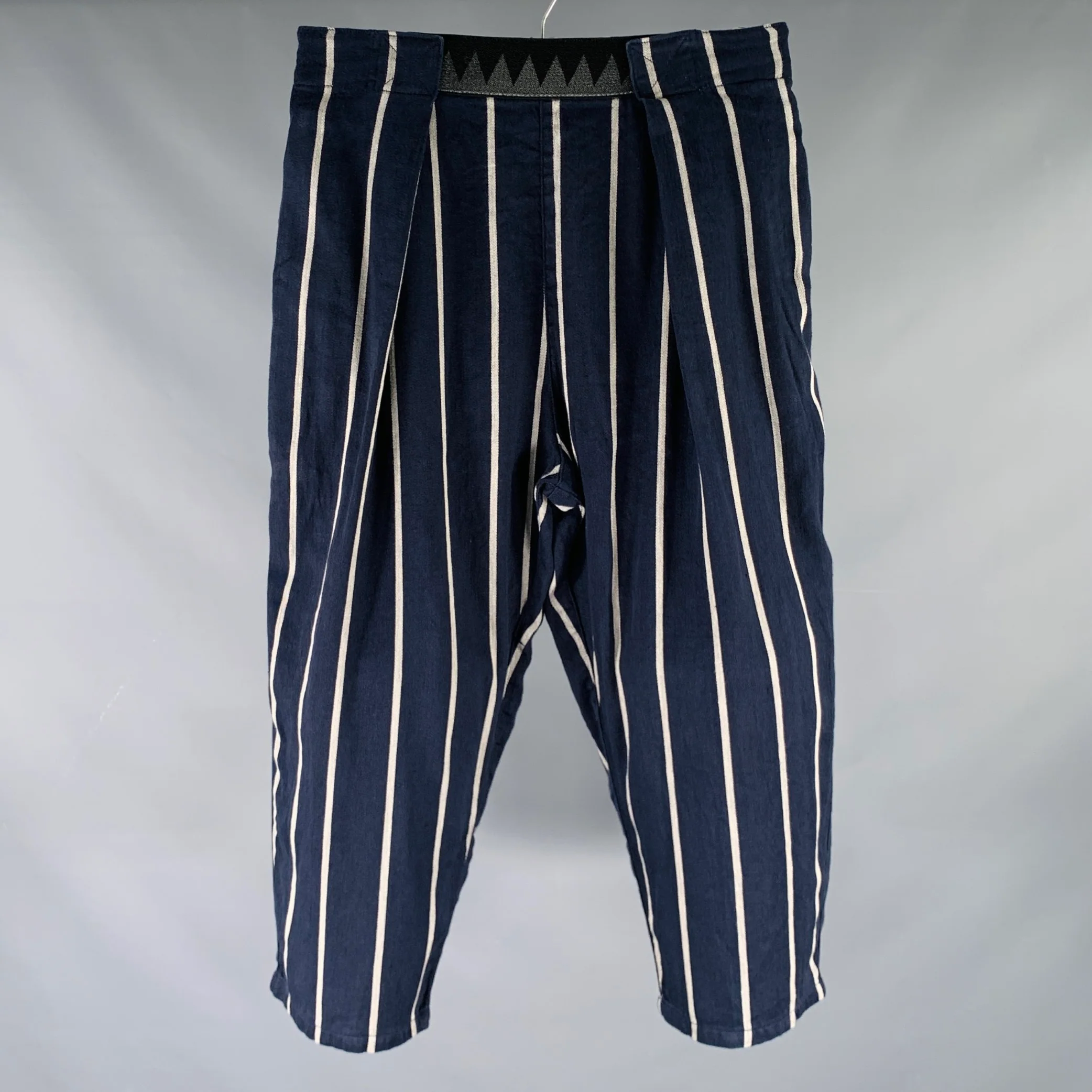 KAPITAL Size M Navy Grey Stripe Linen Cotton Drop Crotch Casual Pants